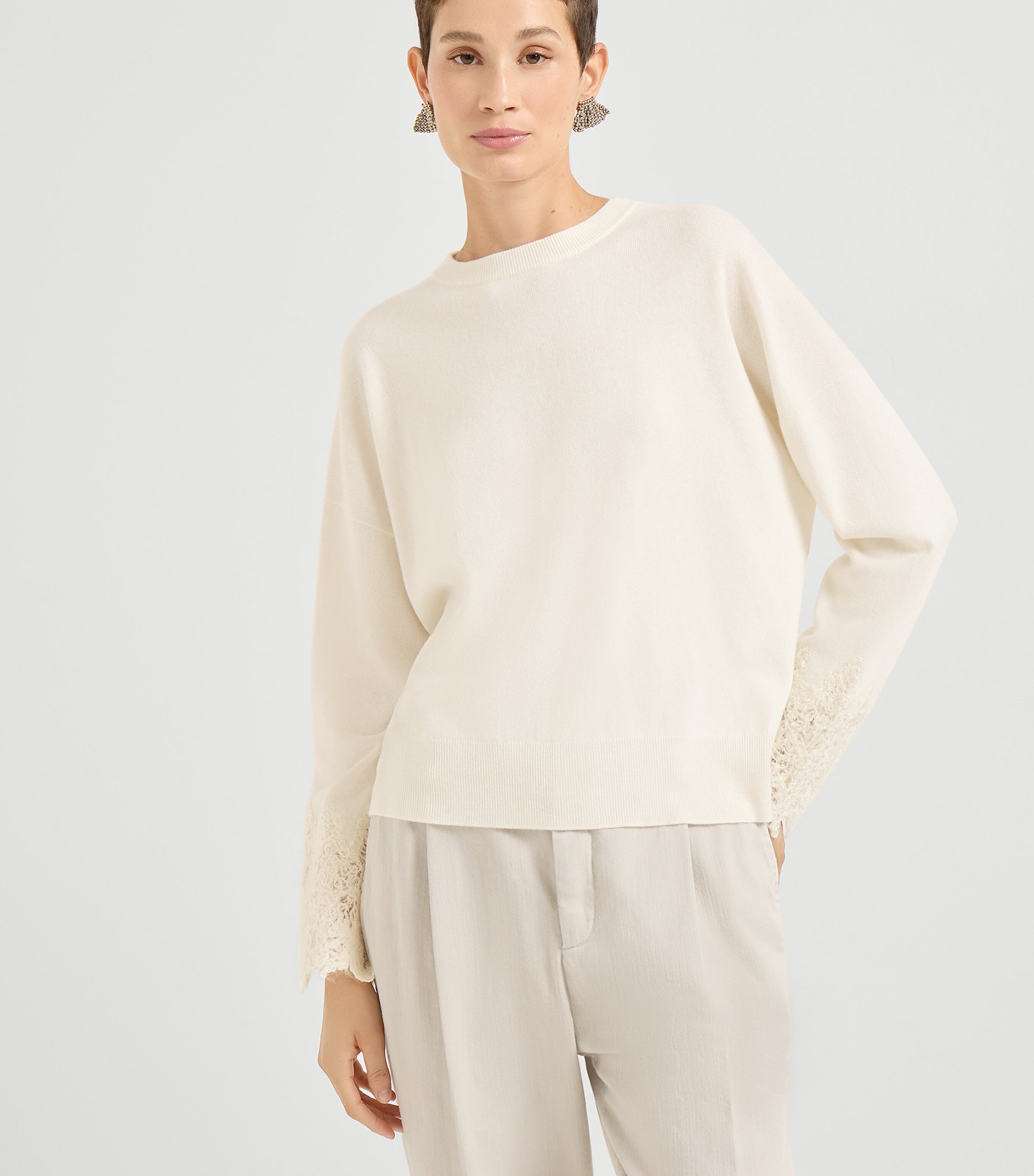 Cashmere Wispy Lace-Cuff Sweater C2723 Image 2