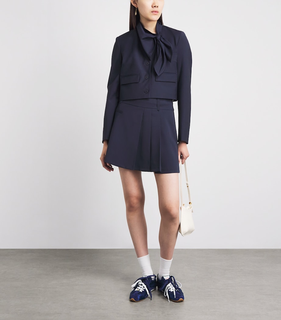 Claudie Pierlot Womens Wool-Blend Pleated Mini Skirt Navy Image 2