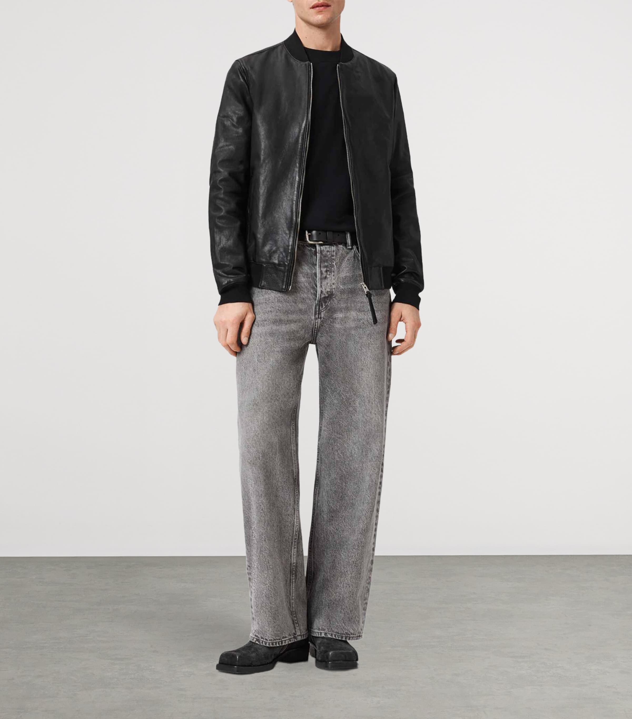 AllSaints Mens Leather Morten Bomber Jacket Black Image 2