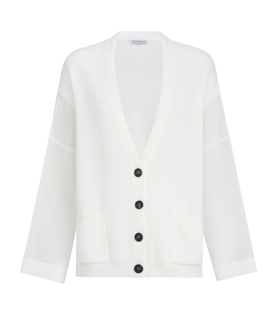 Brunello Cucinelli Womens Cotton Organza-Sleeve Cardigan Image 1