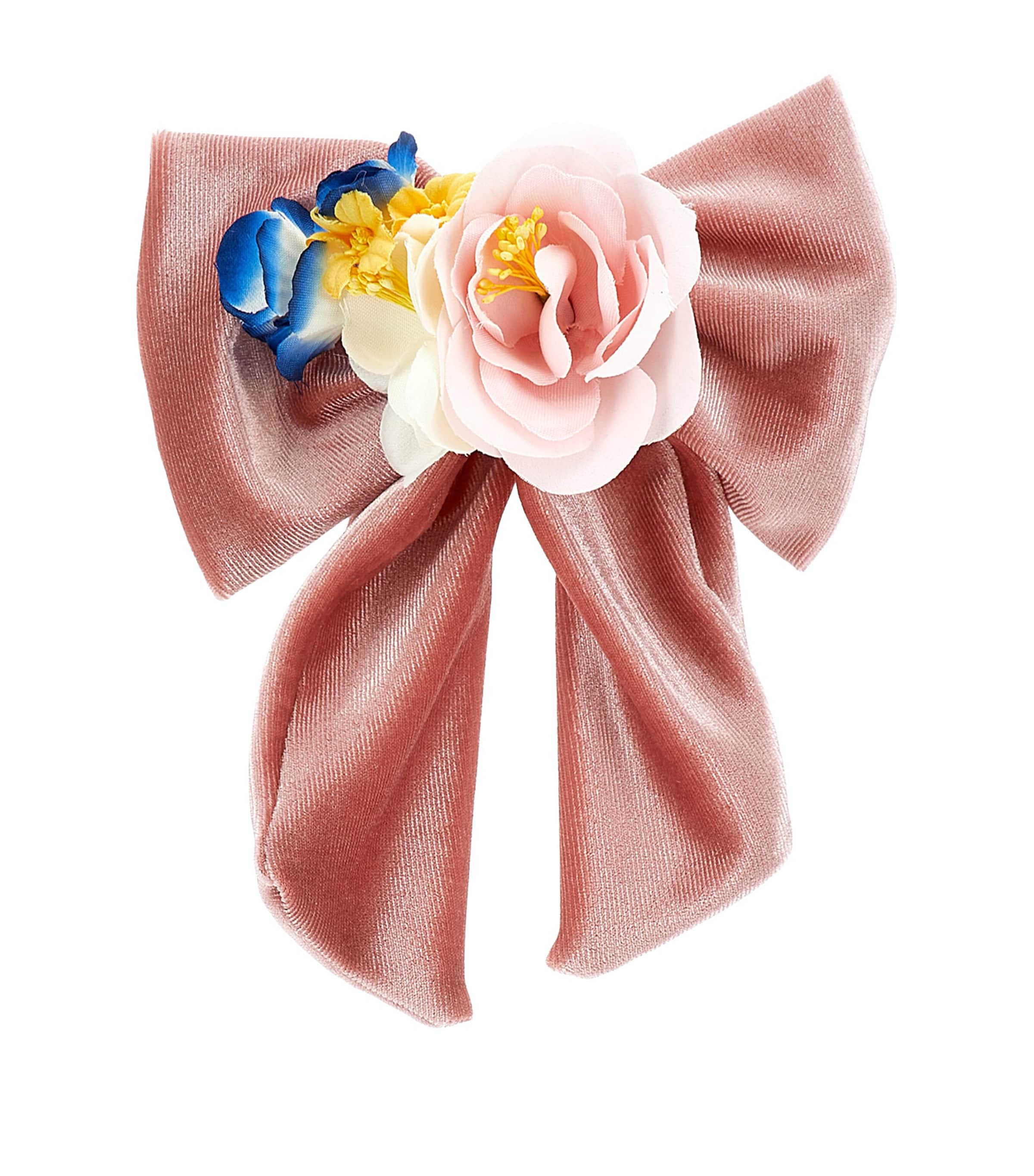 Monnalisa Kids' Velvet Floral Bow Hair Clip In Multi