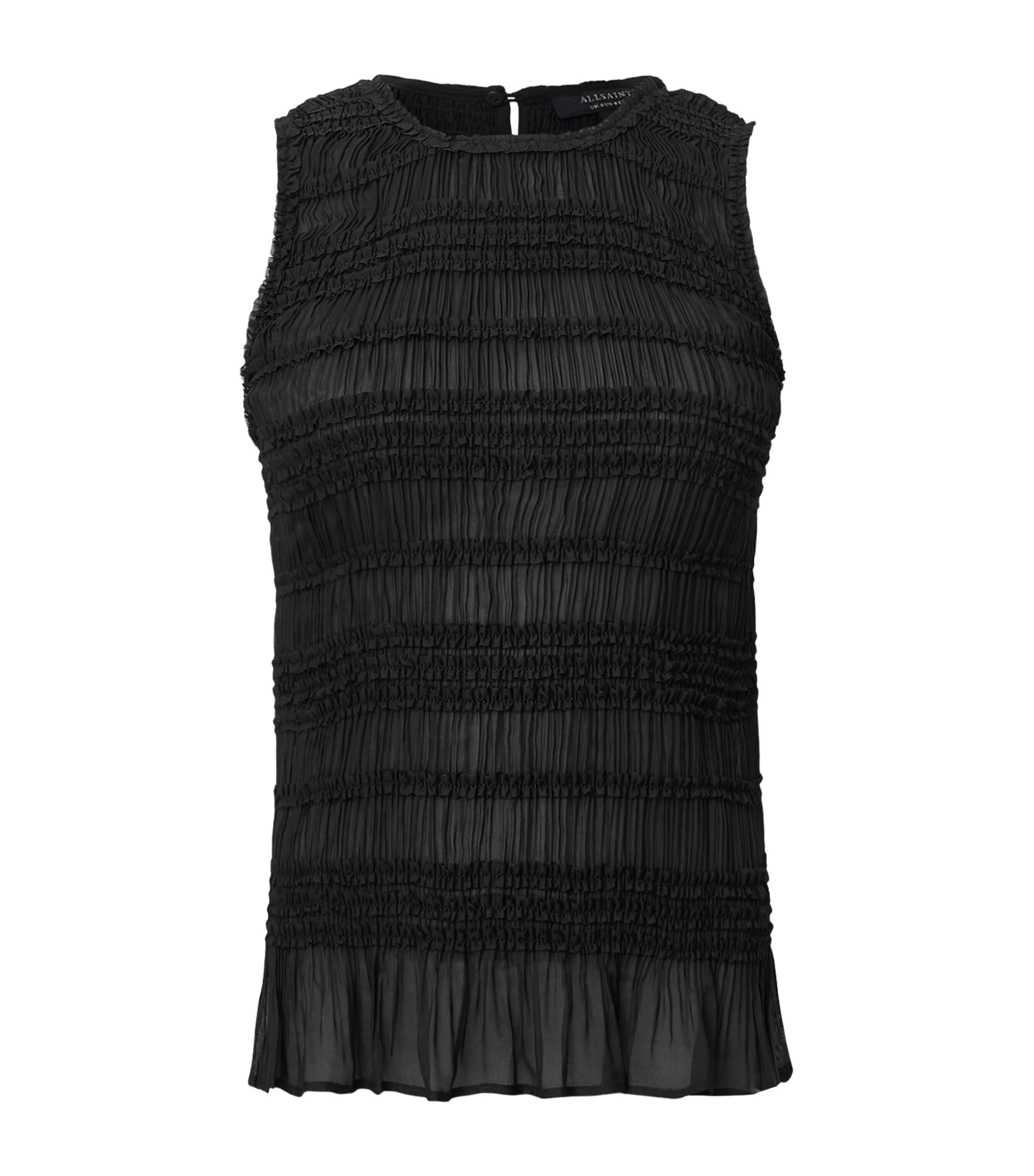 Allsaints Womens Black Marion Slim-fit Shirred Sleeveless Woven Top In Black