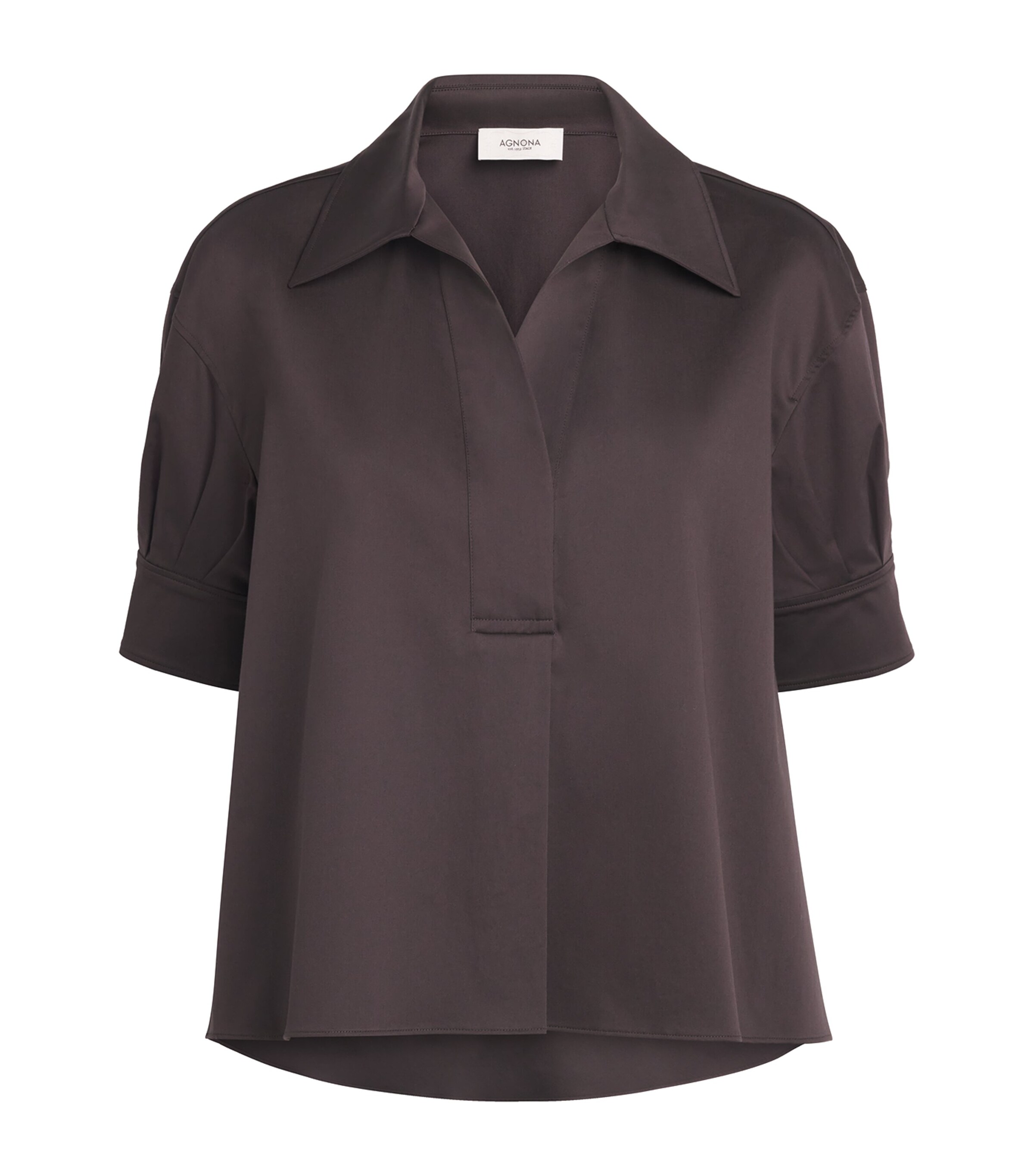 Agnona Womens Stretch-Cotton Polo Top Brown Chocolate Image 1