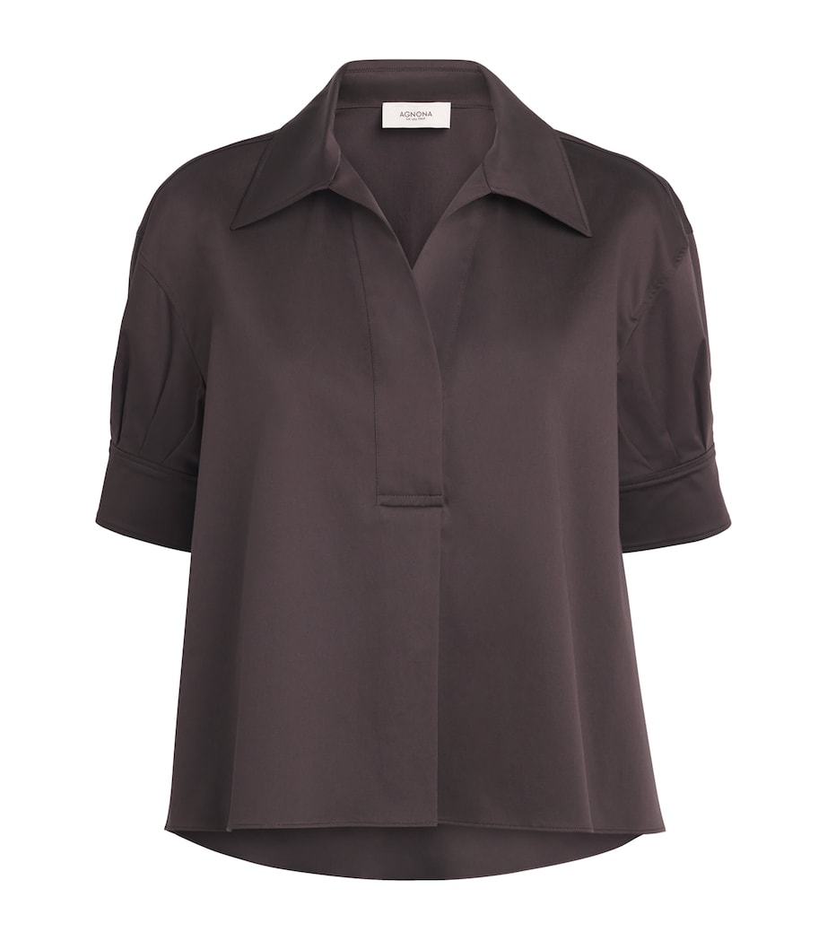 Agnona Womens Stretch-Cotton Polo Top Brown Chocolate Image 1