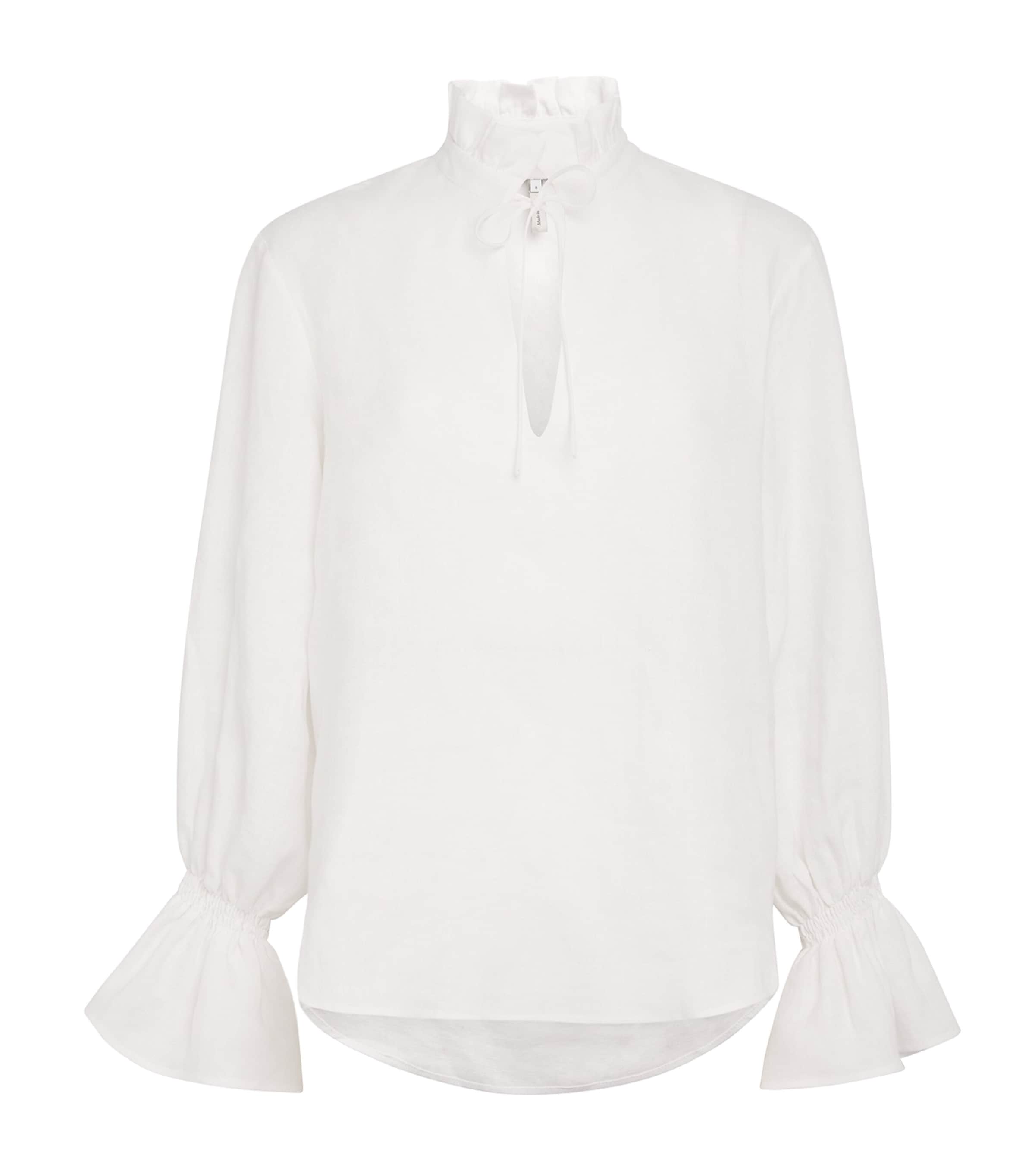 Laura Pitharas Womens Cotton Tie-Neck Shirt Exclusive White Image 1