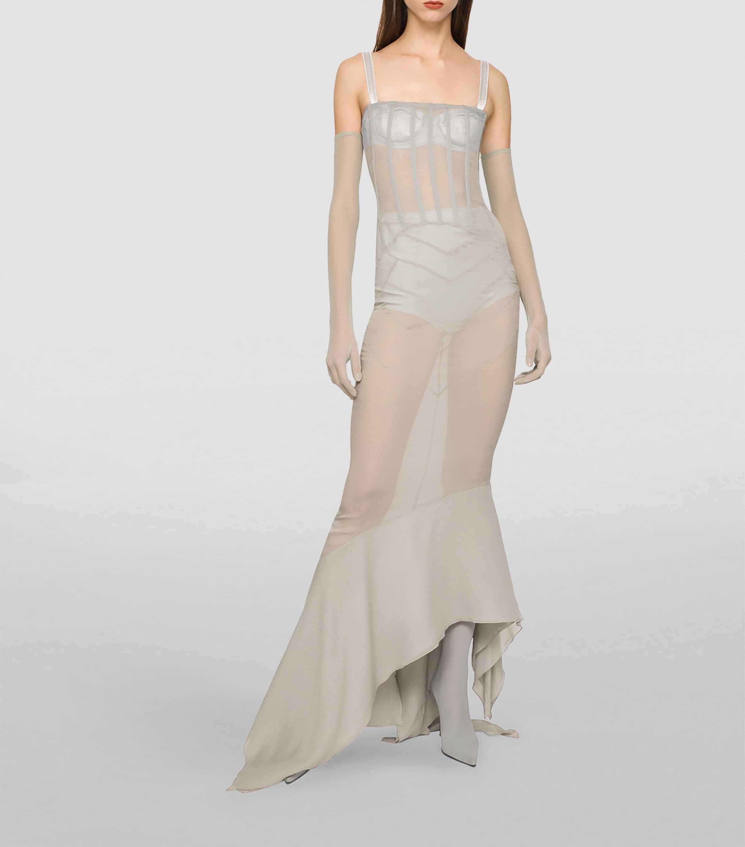 Dolce&Gabbana Womens KIM DOLCE&GABBANA Silk Semi-Sheer Maxi Dress Grey Beige Image 2