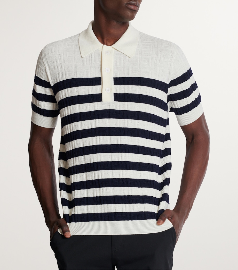 Virgin Wool Monogram Polo Shirt GCR BLANC/MARINE Image 6