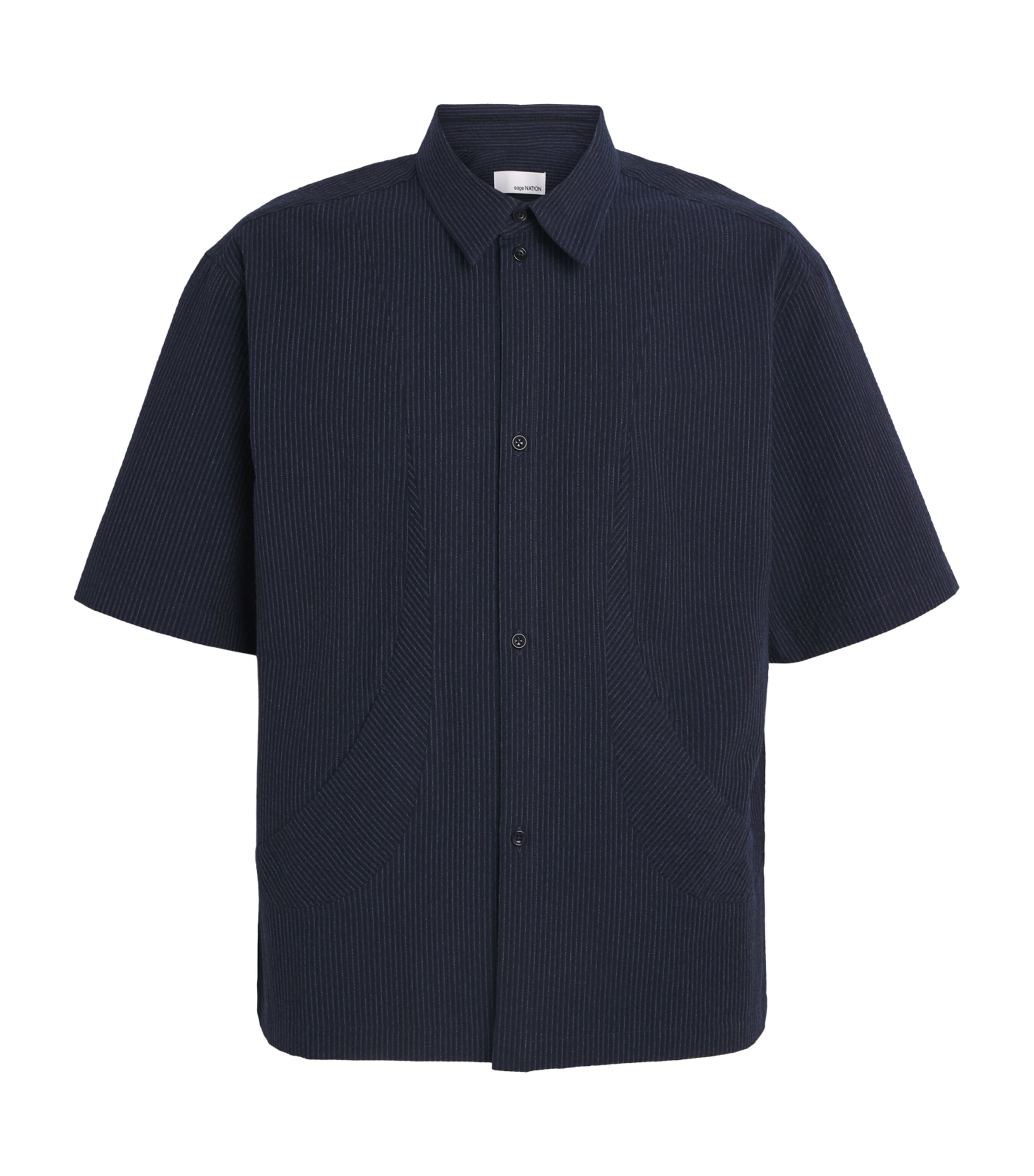 Sage Nation Mens Pinstripe Takeshi Shirt Indigo Stripe Image 1