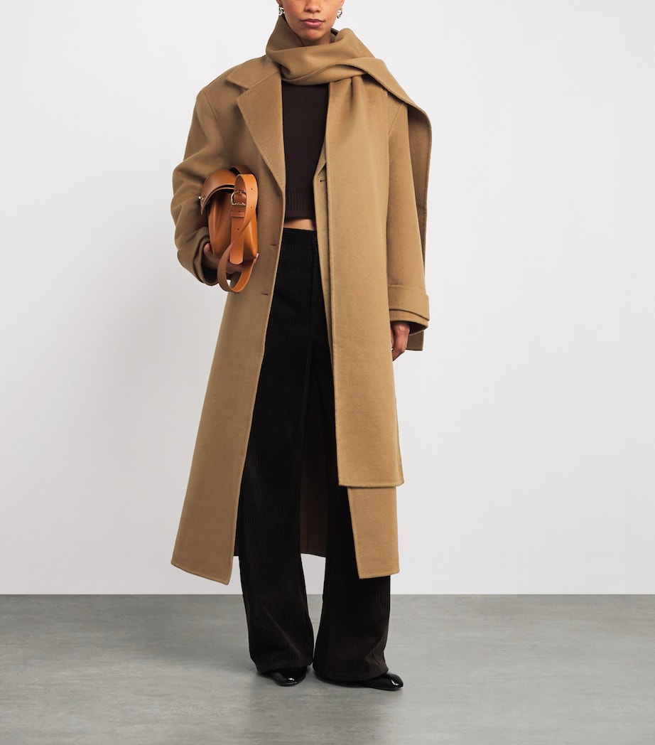 Wool Scarf-Detail Coat CAMEL Image 2