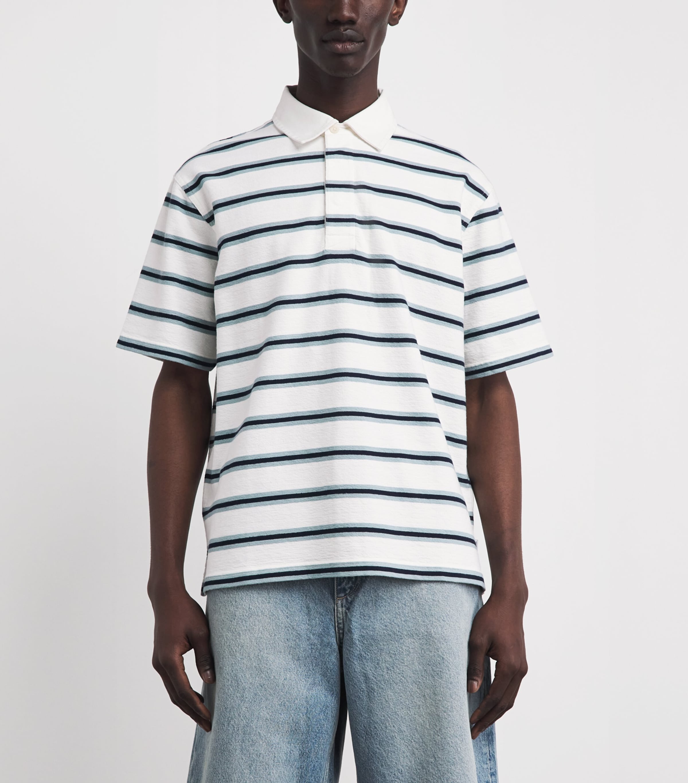 Wax London Mens Organic Cotton Redman Polo Shirt Ecru / Stripe Image 4