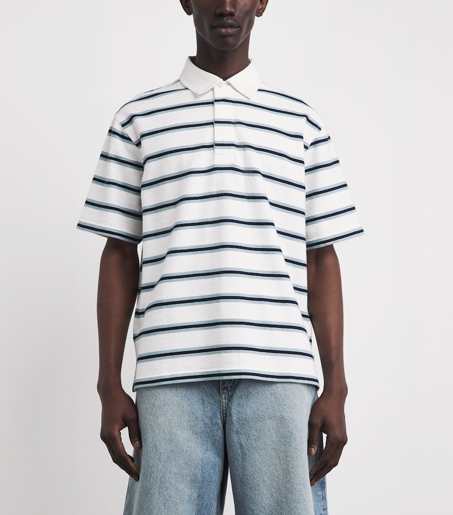 Wax London Mens Organic Cotton Redman Polo Shirt Ecru / Stripe Image 4