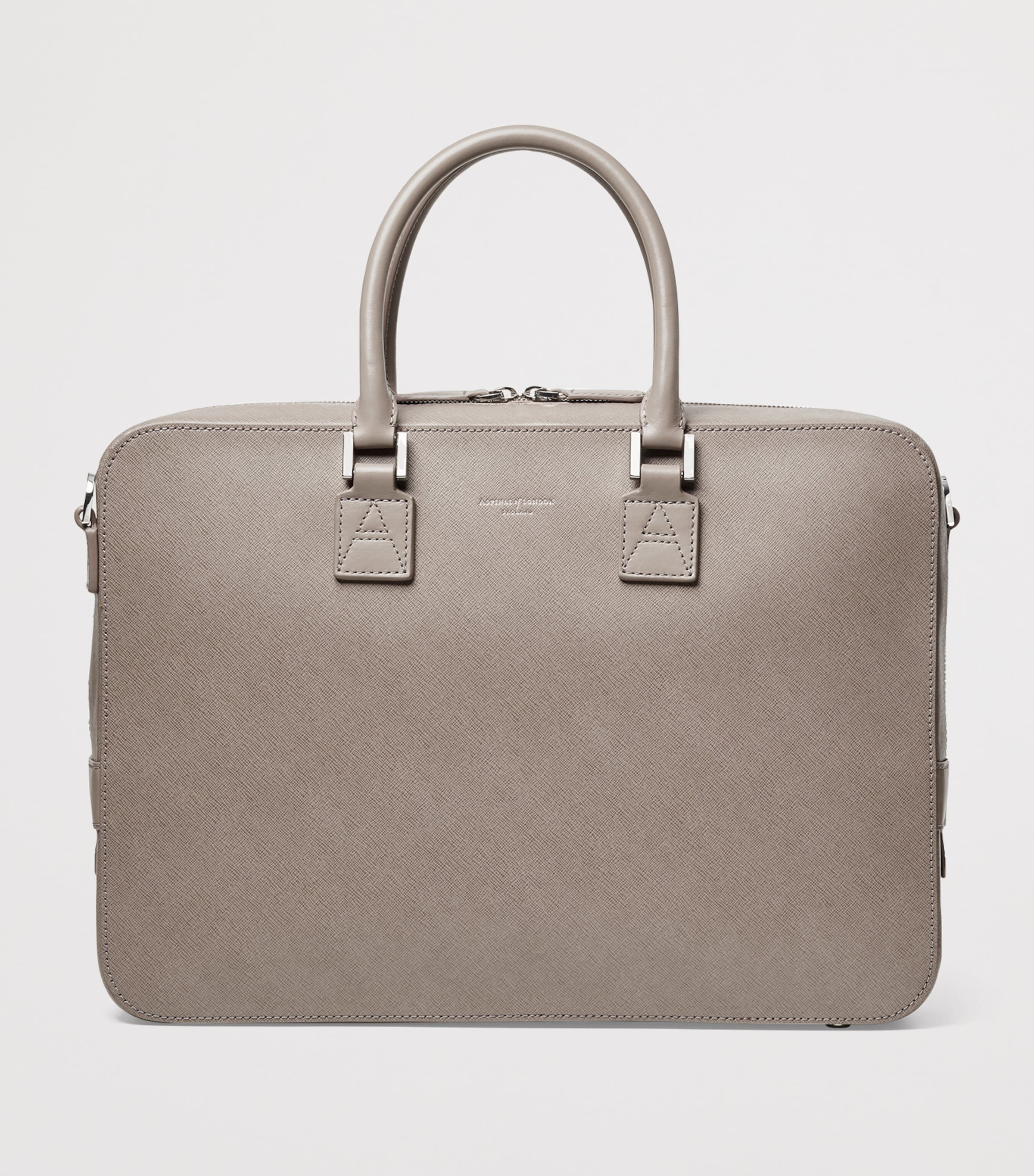 Aspinal Of London Leather Mount Street Laptop Briefcase Bag Warm Grey Image 2