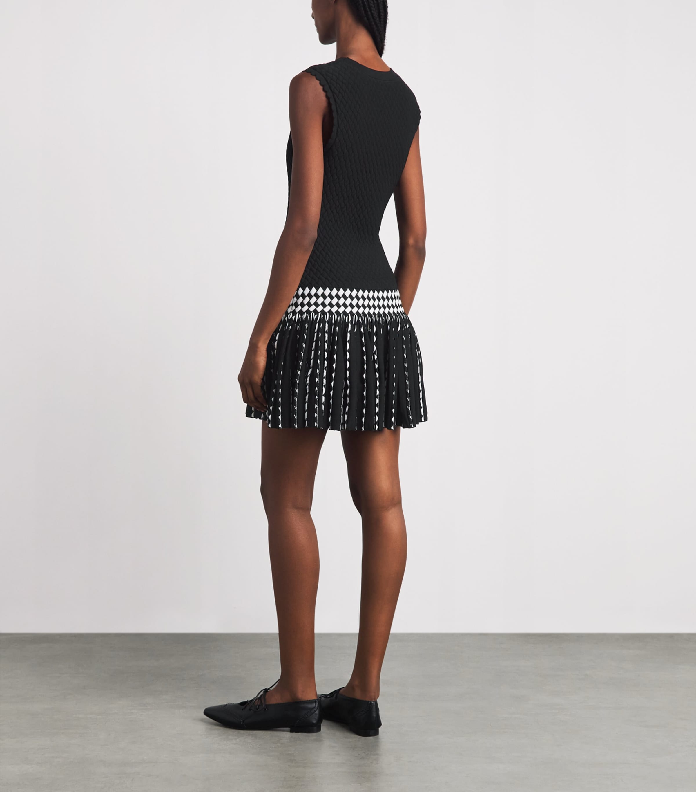 Sandro Paris Womens Check-Detail Mini Dress Black / Ecru Image 4