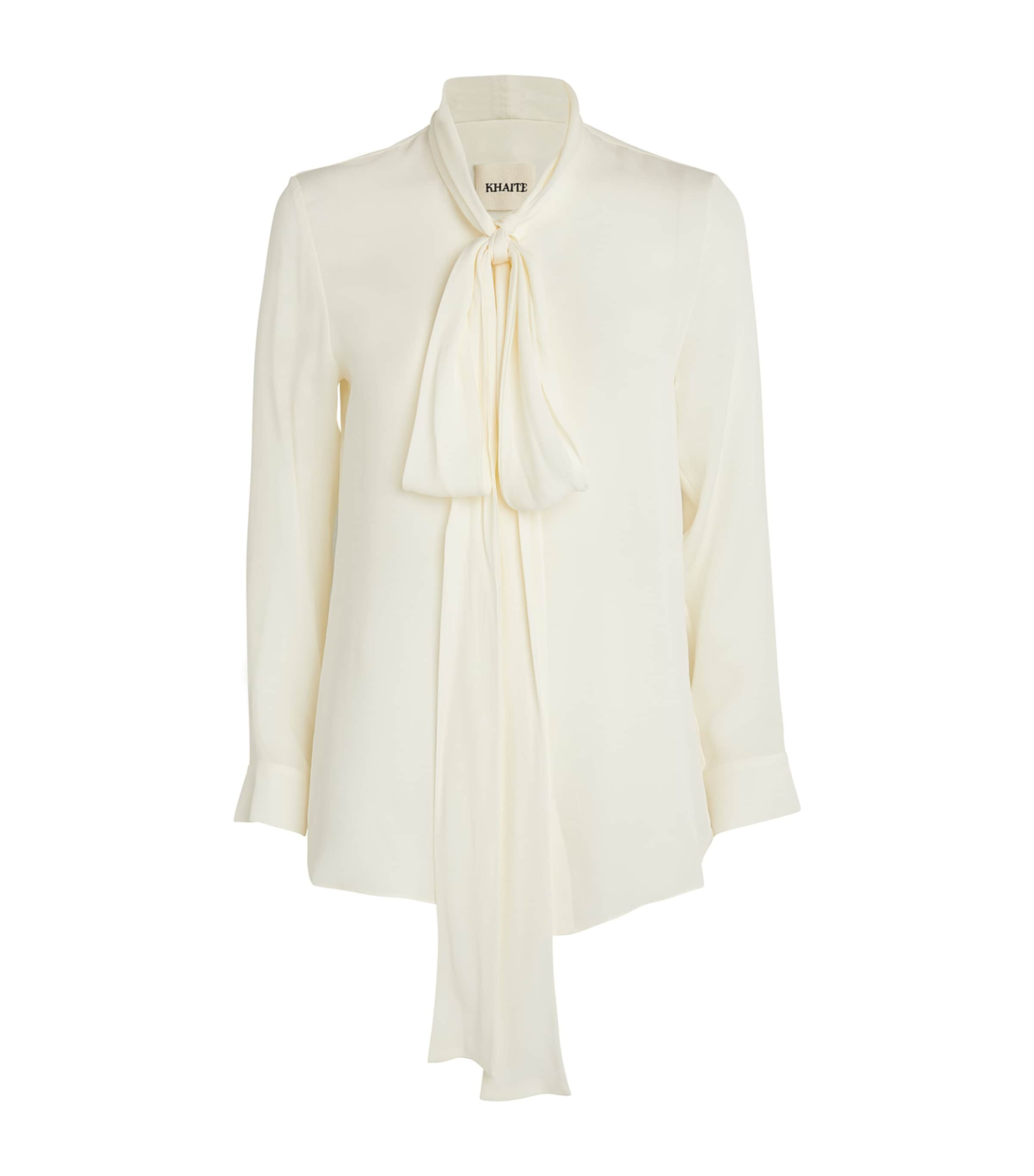 Shop Khaite Silk Pussybow Tash Shirt In Ivory