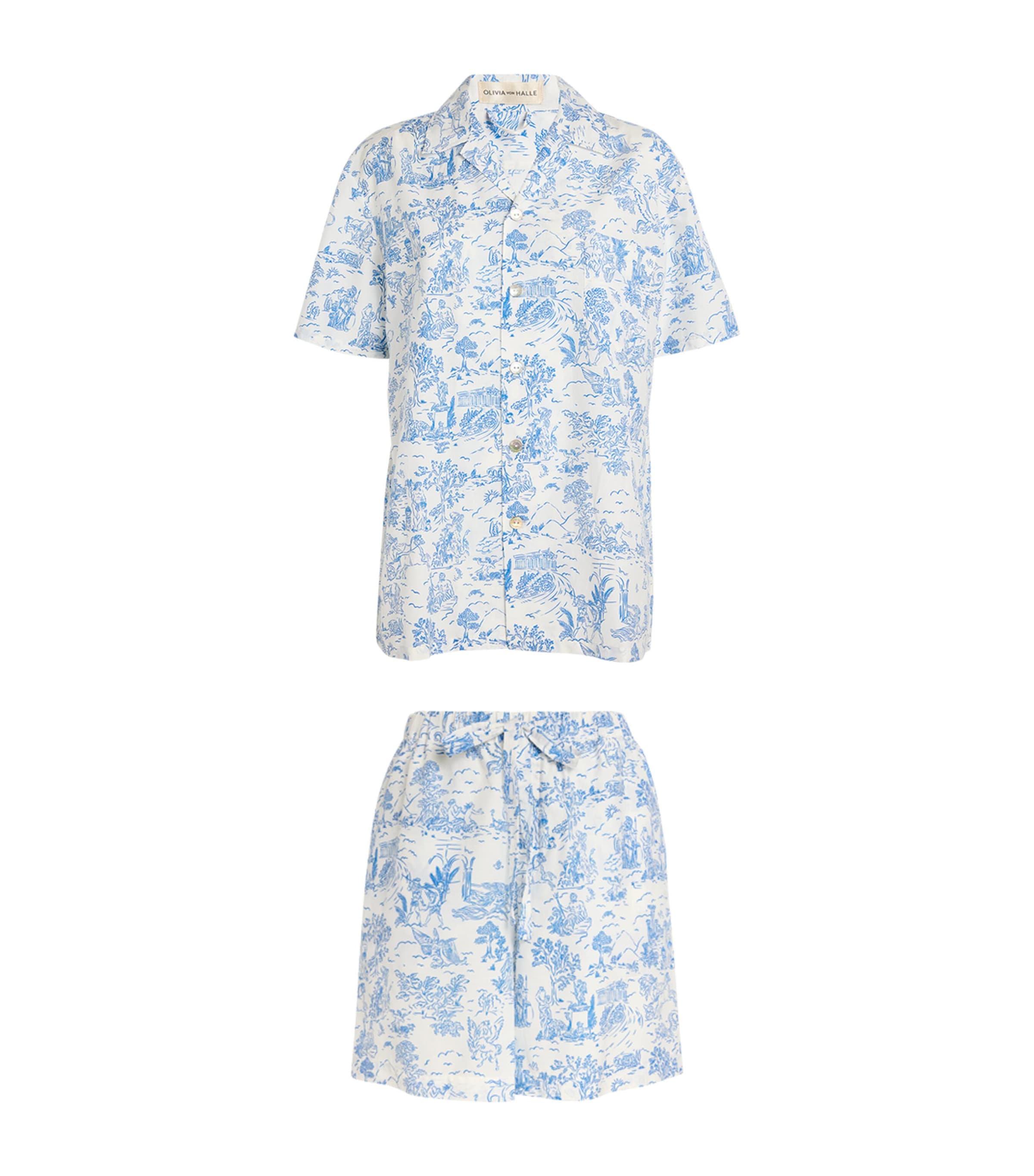 Shop Olivia Von Halle Silk-cotton Emeli Eros Pyjama Set In Blue