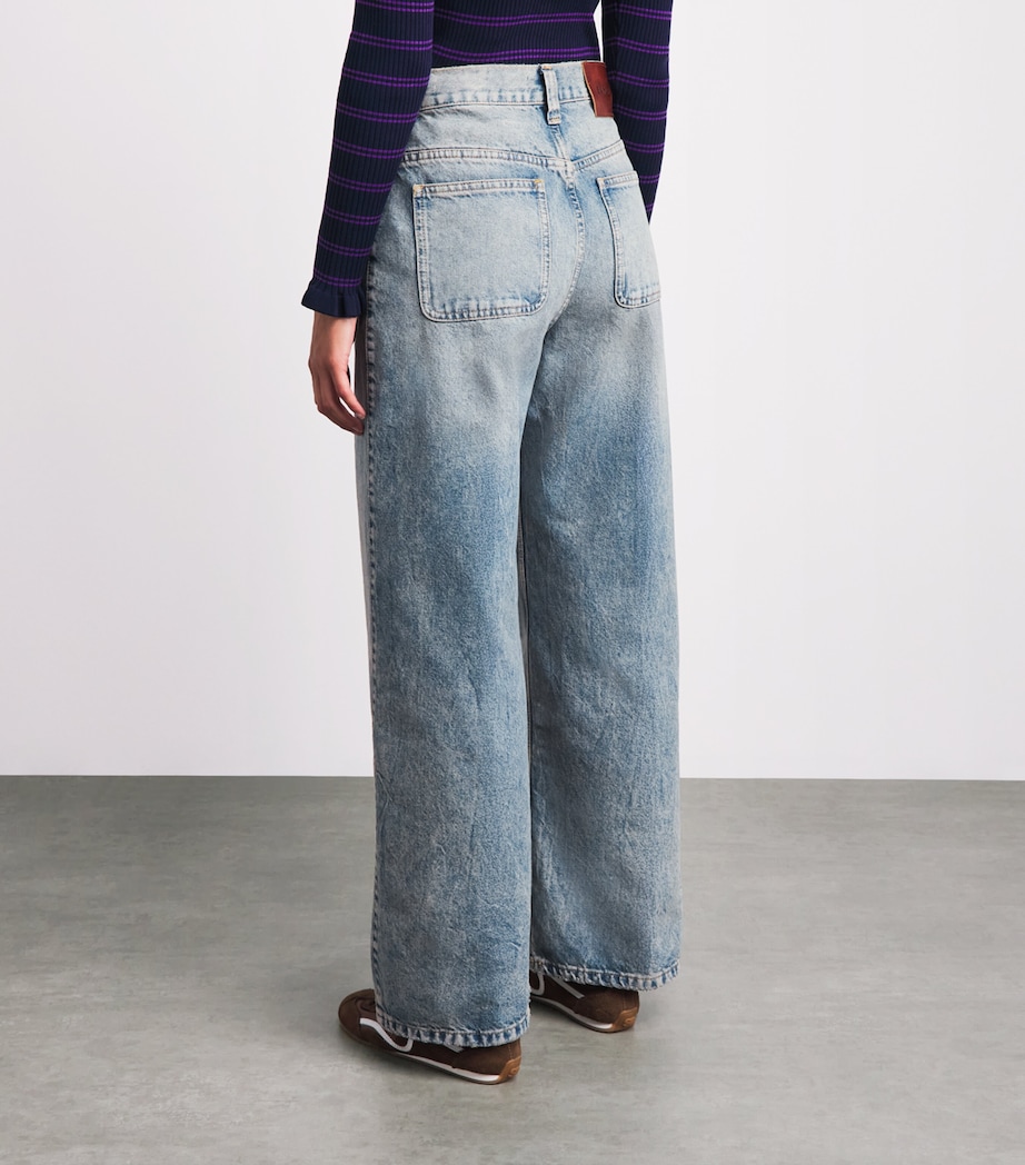 Sandro Paris Womens Leather-Trimmed Straight Jeans Blue Jean Image 5