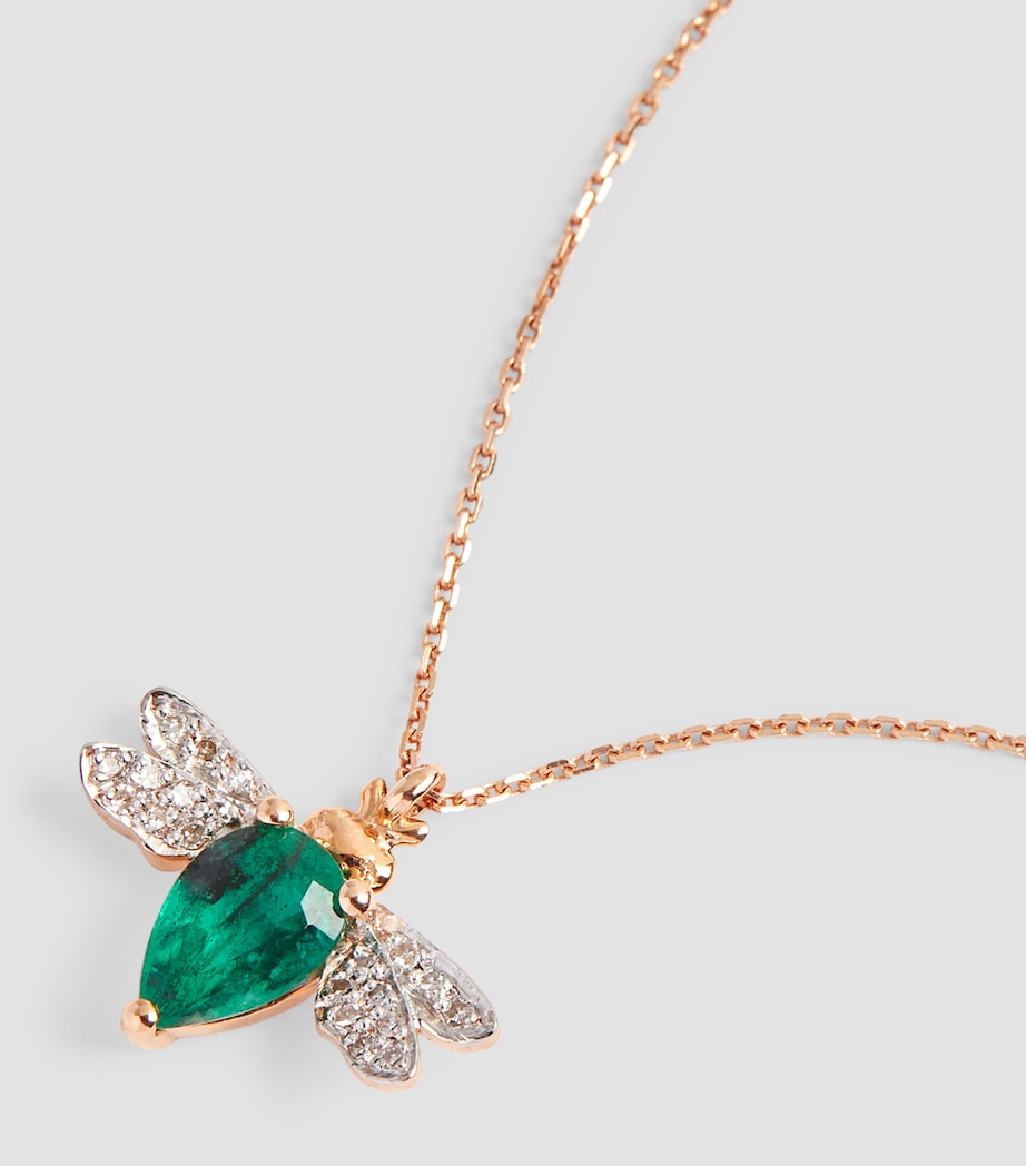 Rose Gold, Diamond and Emerald Honey Bee Necklace NO COLOUR Image 6