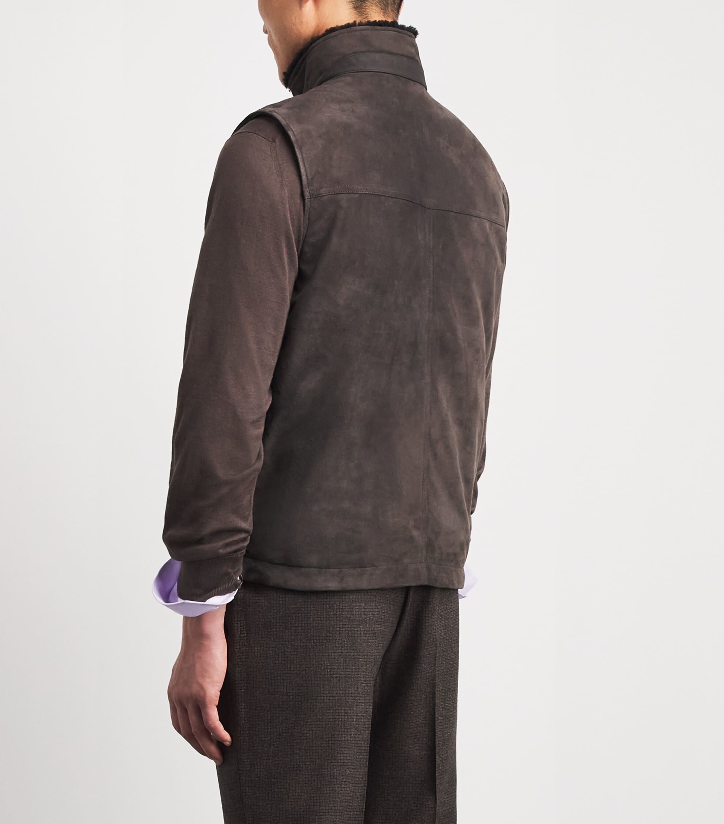 Canali Mens Suede Shearling-Collar Padded Gilet Brown Image 5