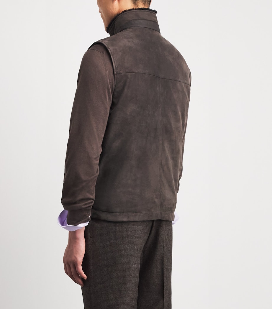 Canali Mens Suede Shearling-Collar Padded Gilet Brown Image 5