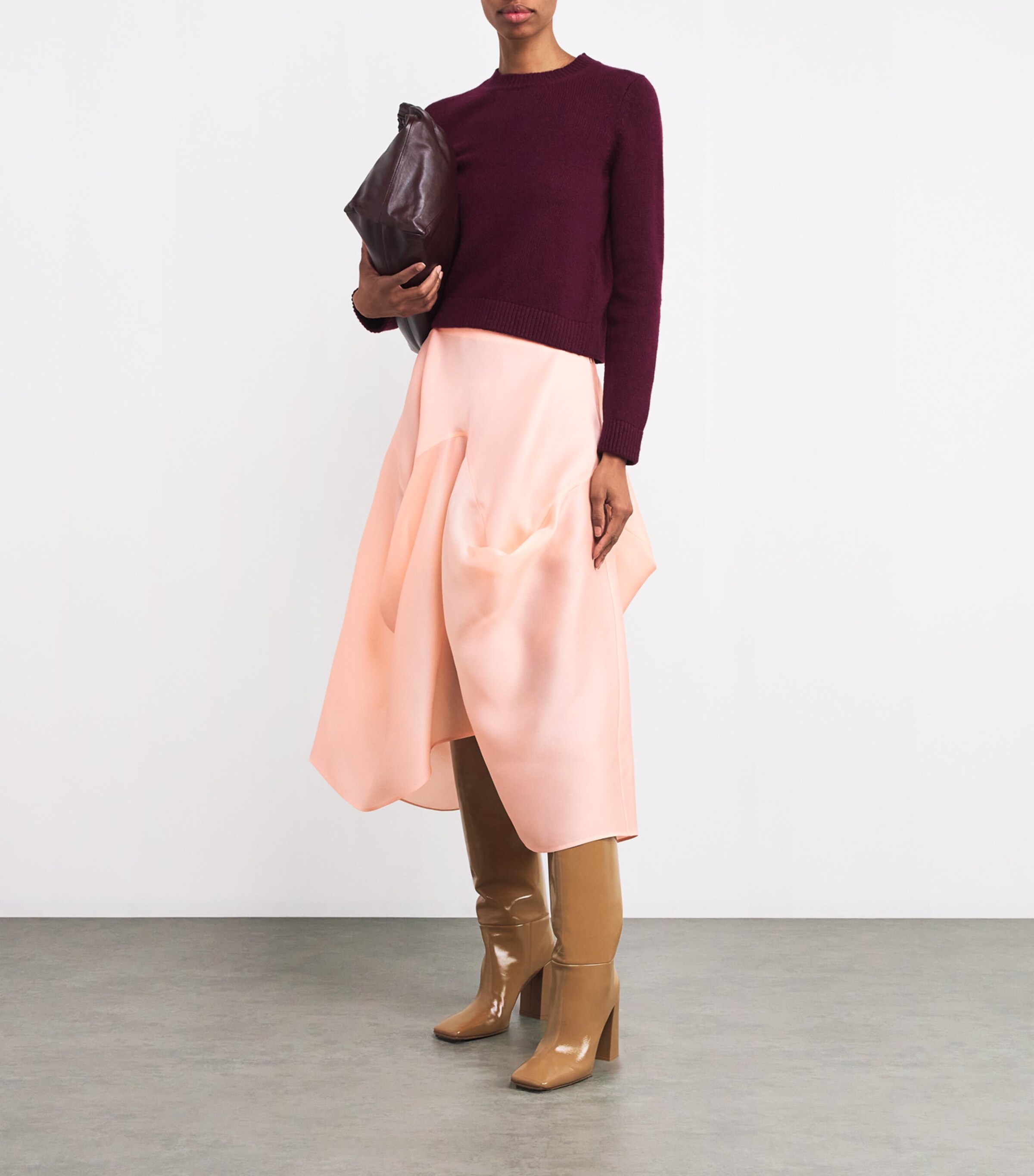 Khaite Womens Silk Gazar Sawyer Midi Skirt Soft Pink Image 1