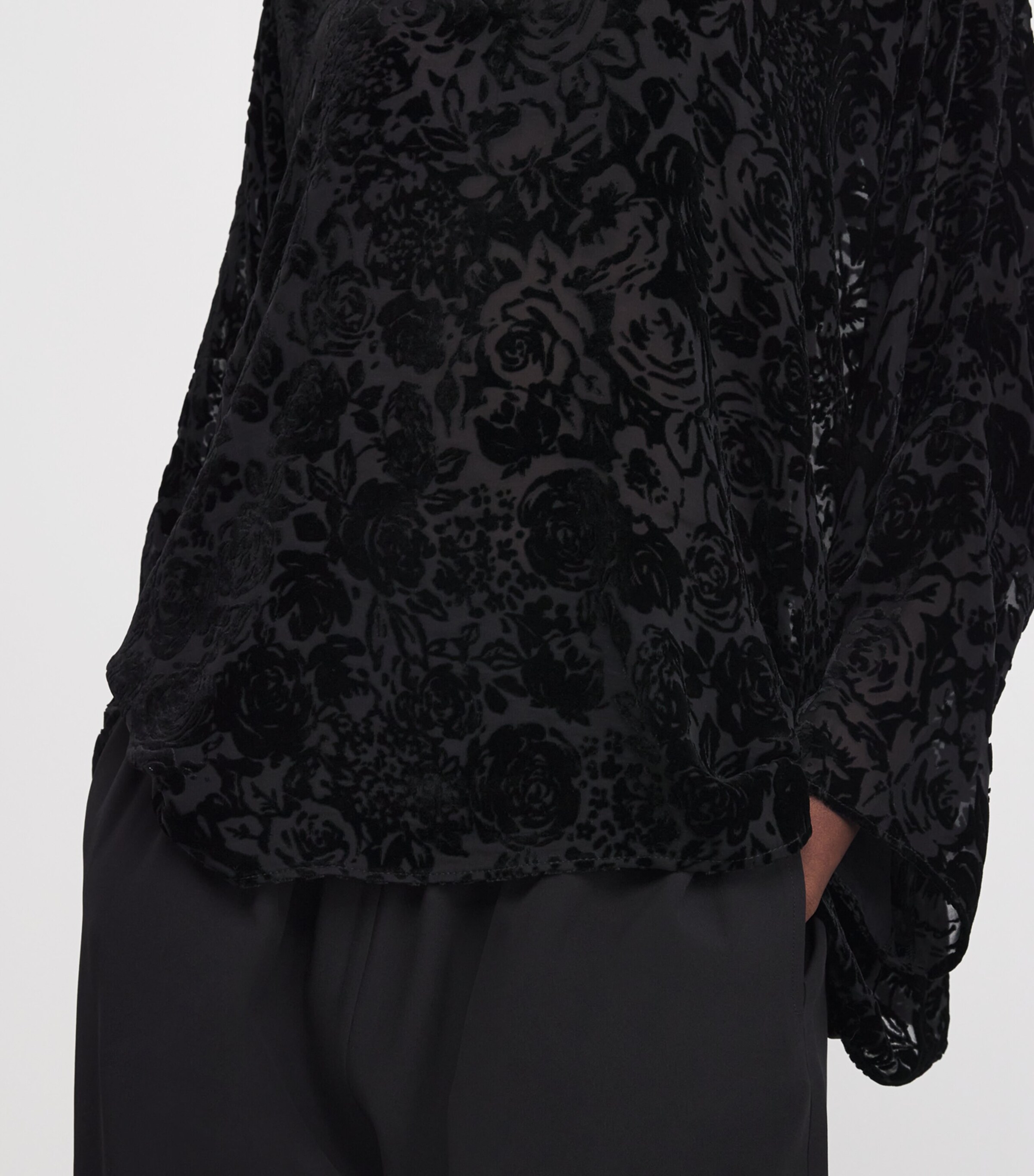 Sheer Floral Boat-Neck Blouse BLACK Image 6