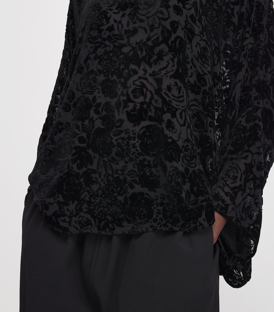 Sheer Floral Boat-Neck Blouse BLACK Image 6