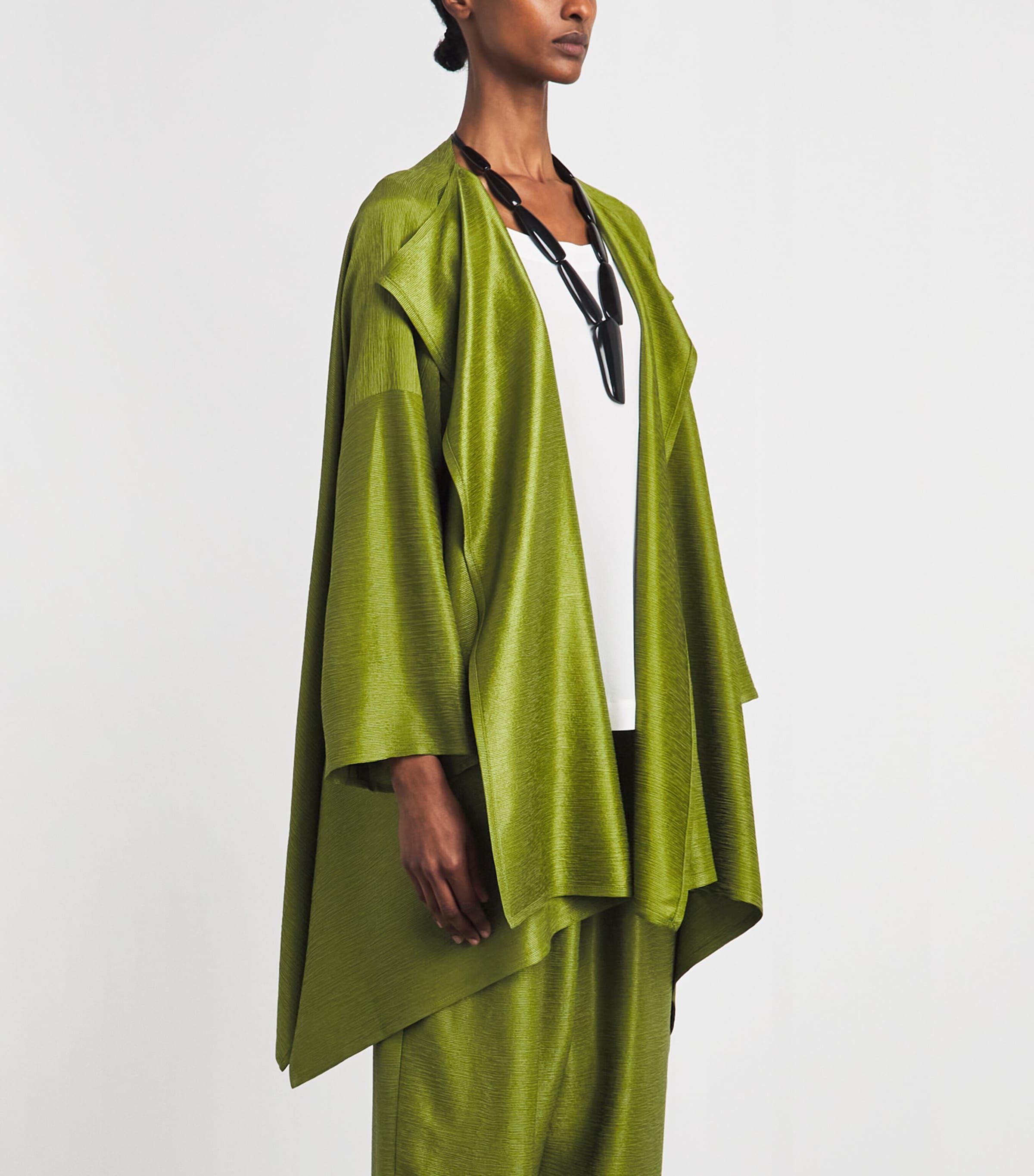 Eskandar Womens Silk Plissé Jacket Limedark Image 4