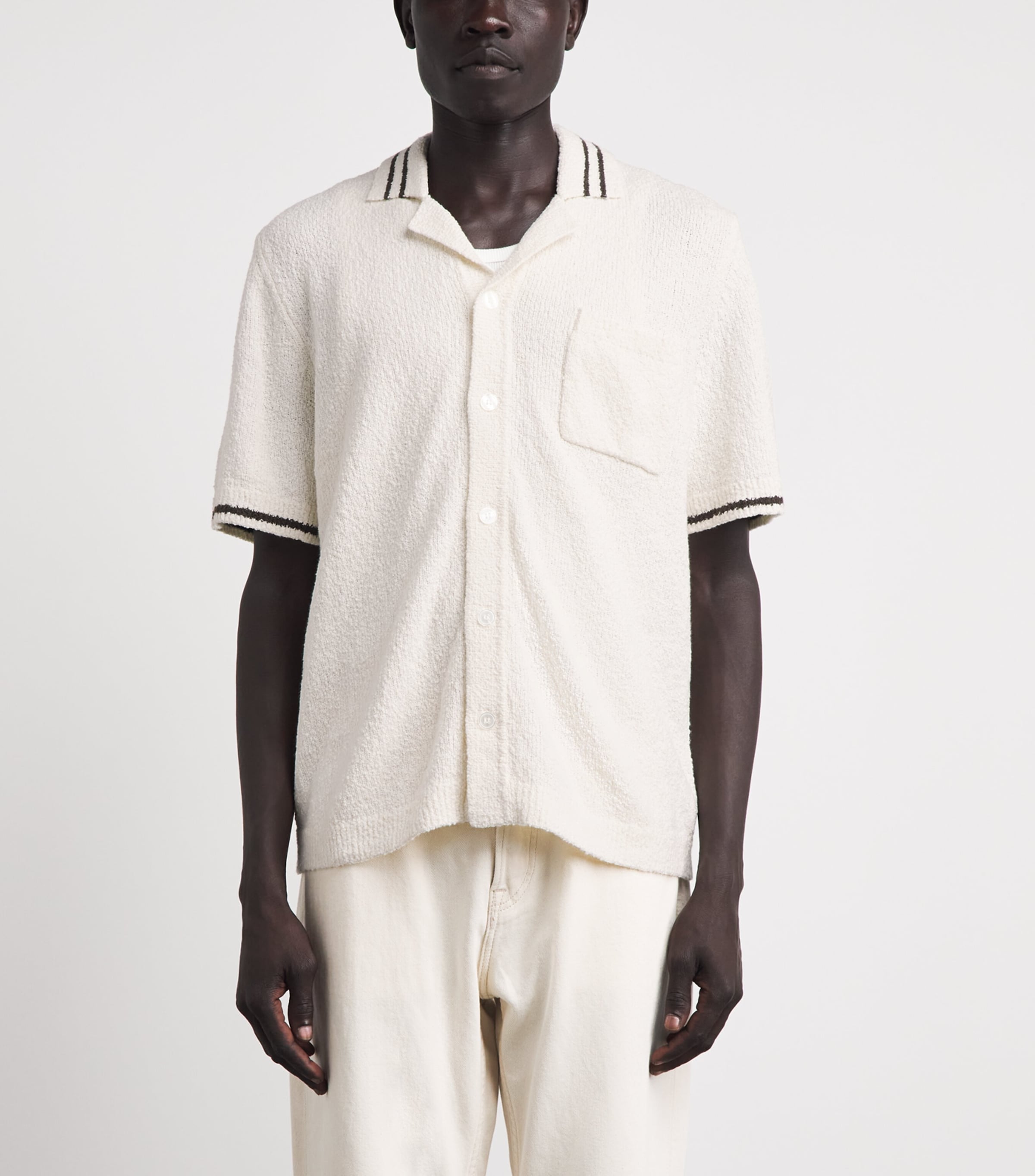 Samsøe Samsøe Mens Bouclé Sapedro Short-Sleeve Shirt Clear Cream Image 4