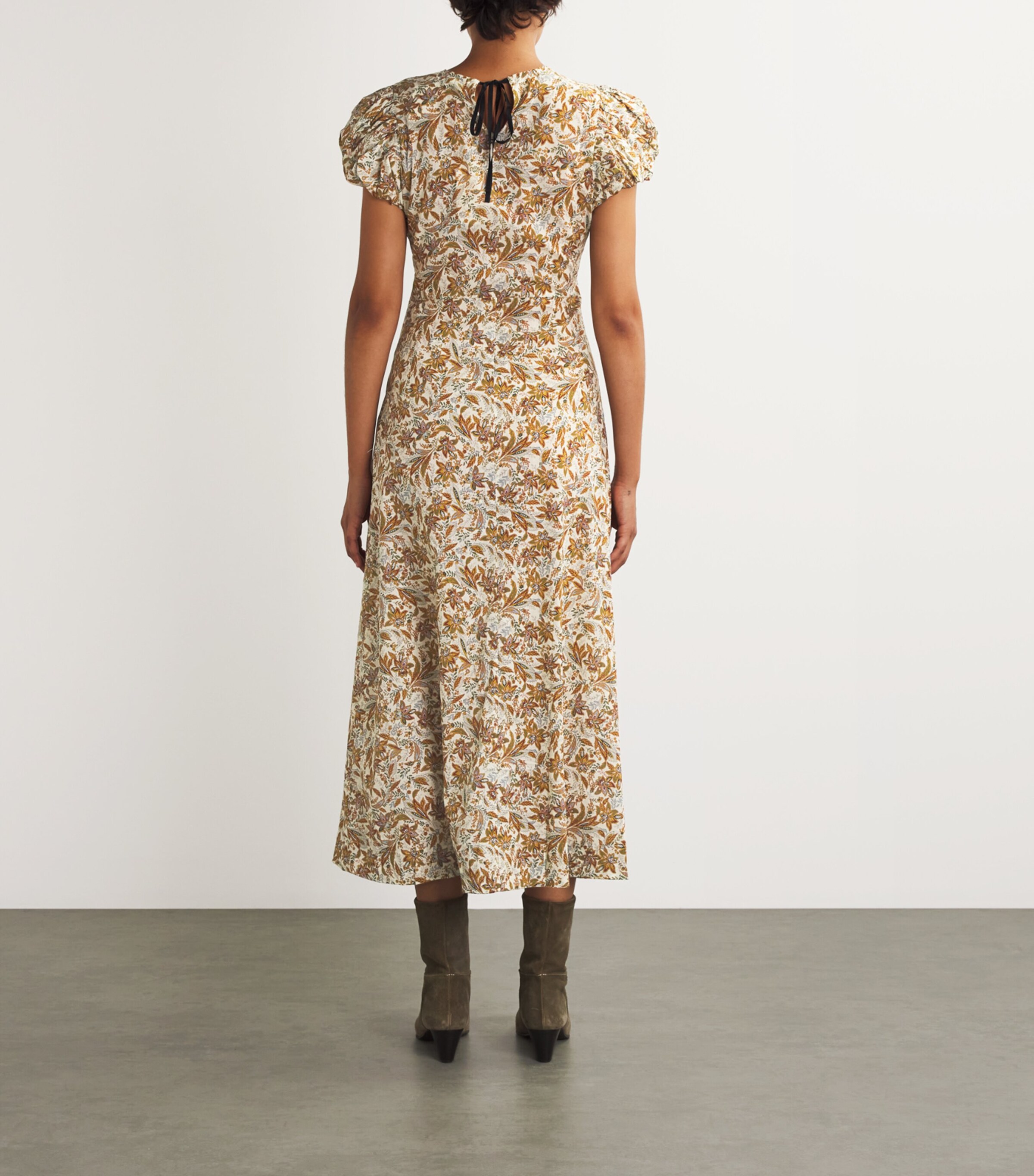 DÔEN Womens Organic Cotton Rhodia Midi Dress Blanc Nrcss Flrl Image 3