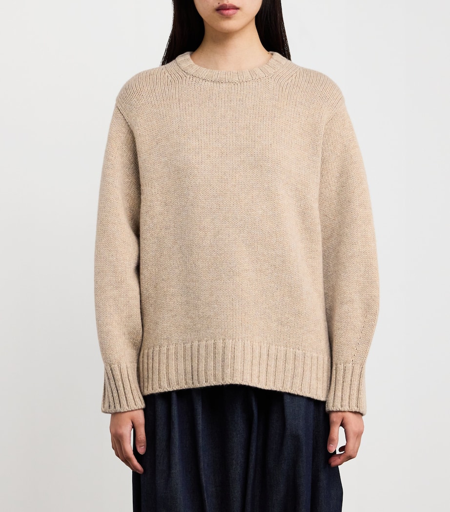 Cashmere Round-Neck Sweater HB0254 OATMEAL Image 3