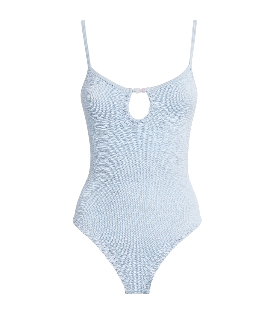 Hunza G Womens Beaded Mia Swimsuit Metallic Ice Blue Image 1