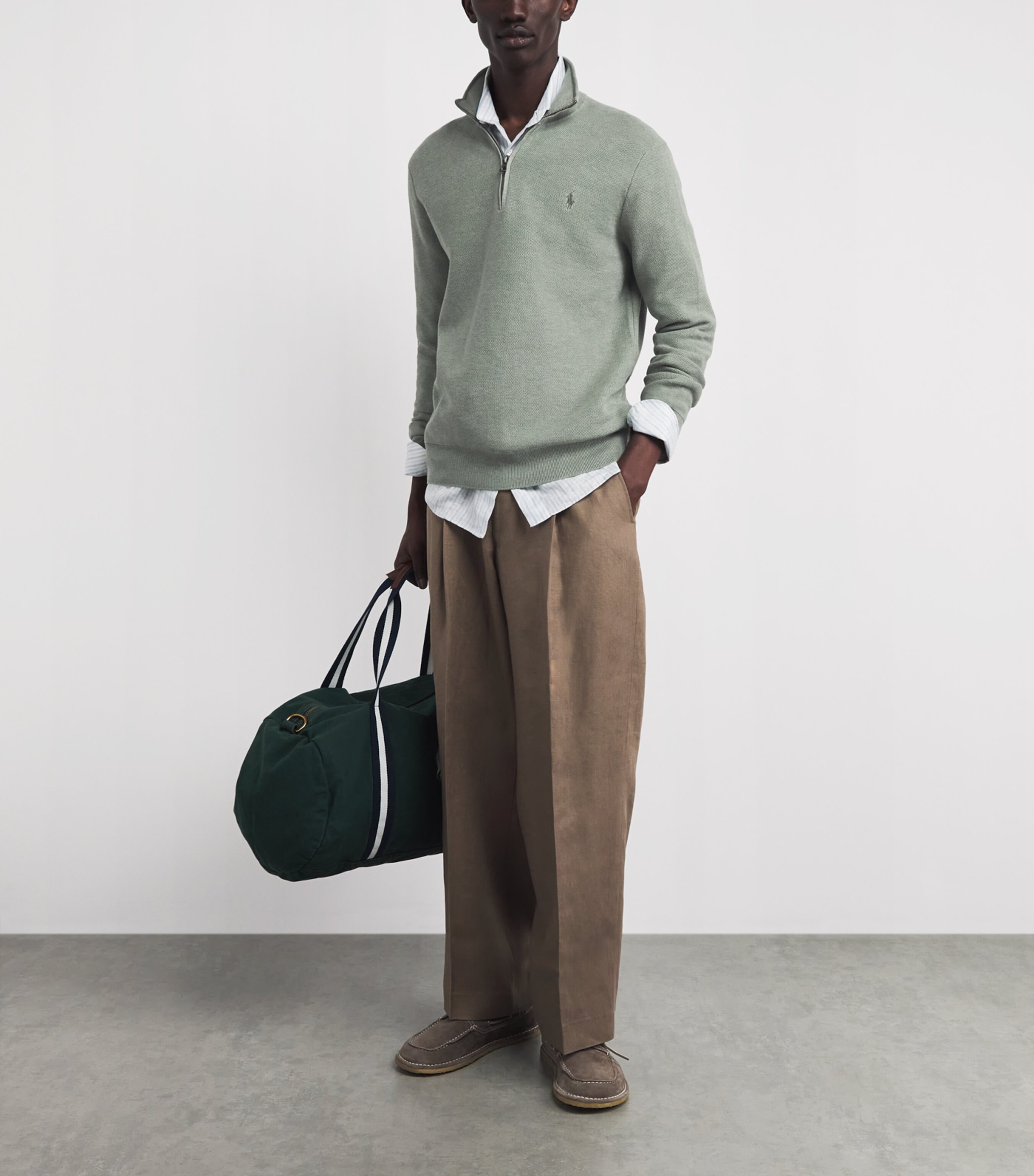 Polo Ralph Lauren Mens Cotton Half-Zip Sweater Fern Green Heather Image 2