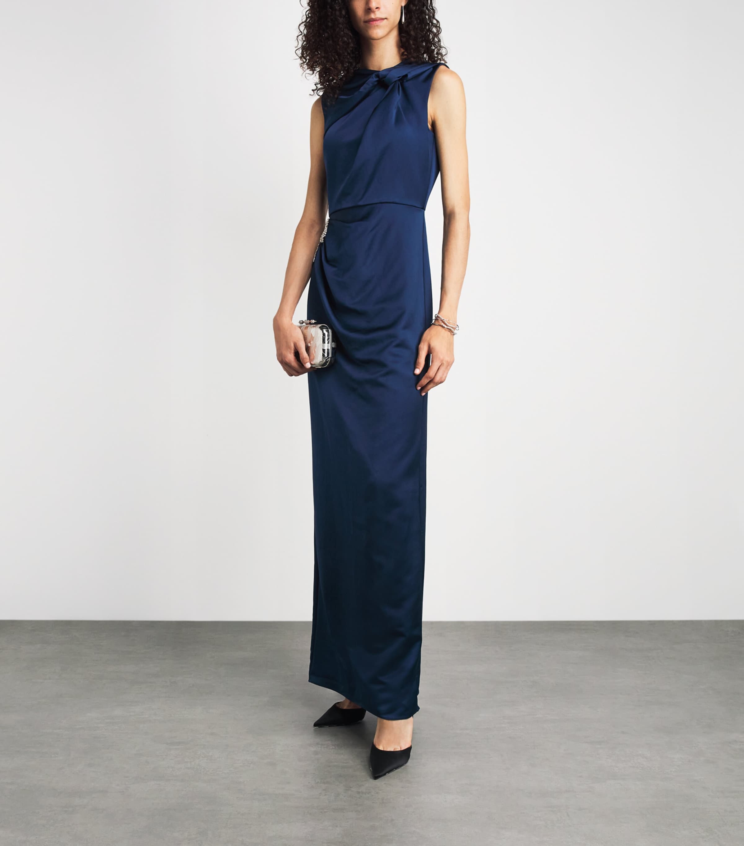 Erdem Womens Embroidered Satin Pencil Gown Navy Image 2