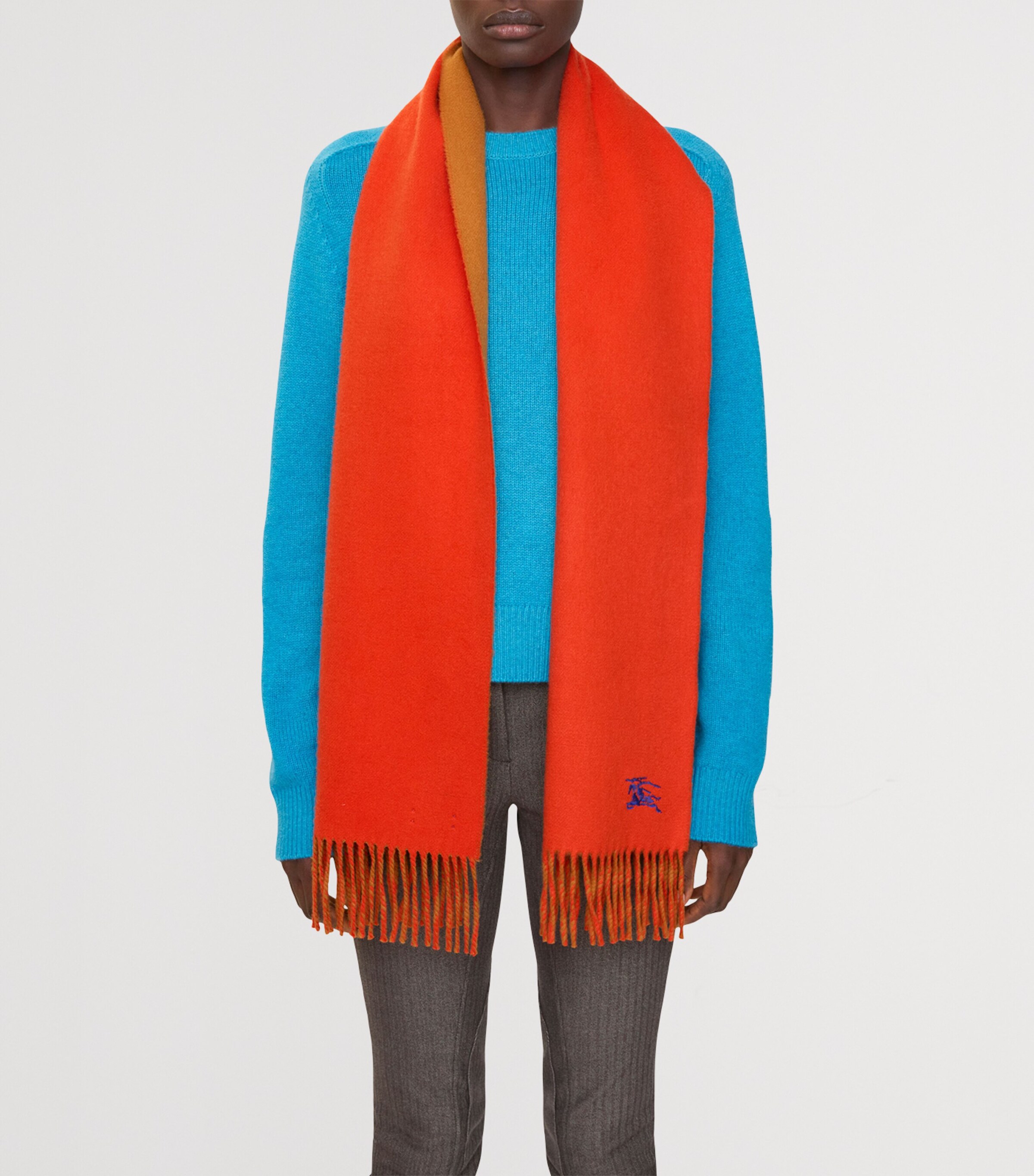 Burberry Cashmere Reversible EKD Scarf Tomato/squash Orange Image 6