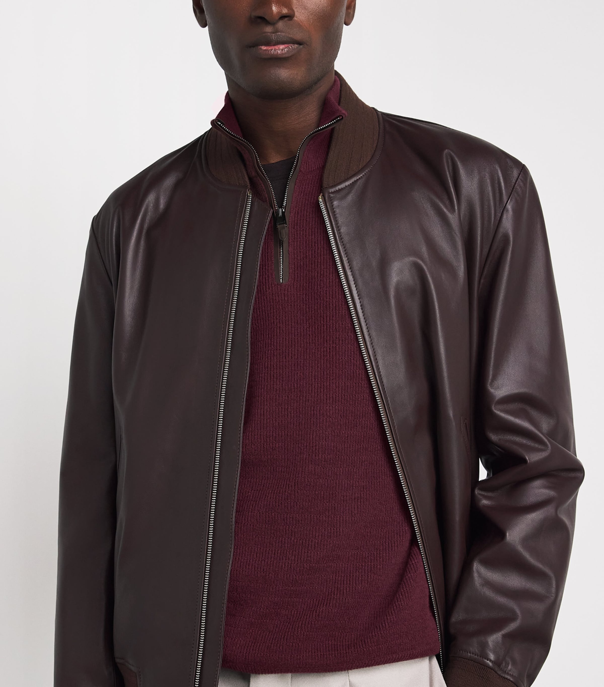 Canali Mens Virgin Wool-Cashmere Quarter-Zip Sweater Red Image 3