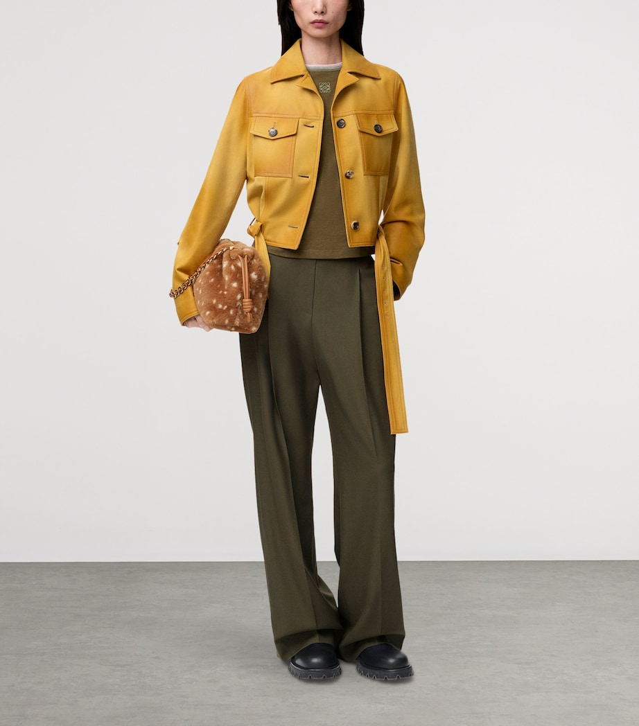 Wool Leather-Band Wide-Leg Trousers KHAKI GREEN Image 2