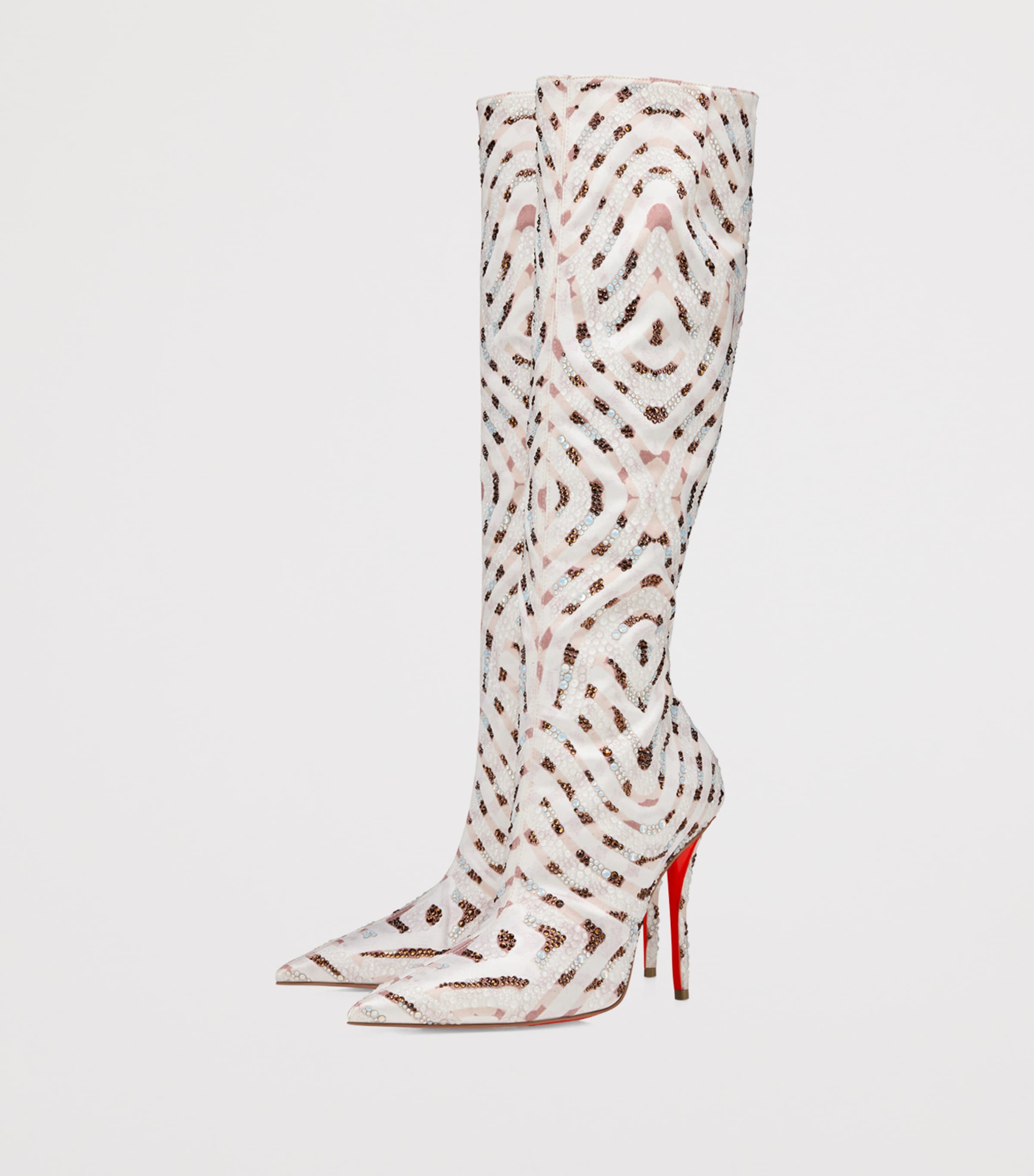 Christian Louboutin Miss Z Silk Embellished Knee-High Boots