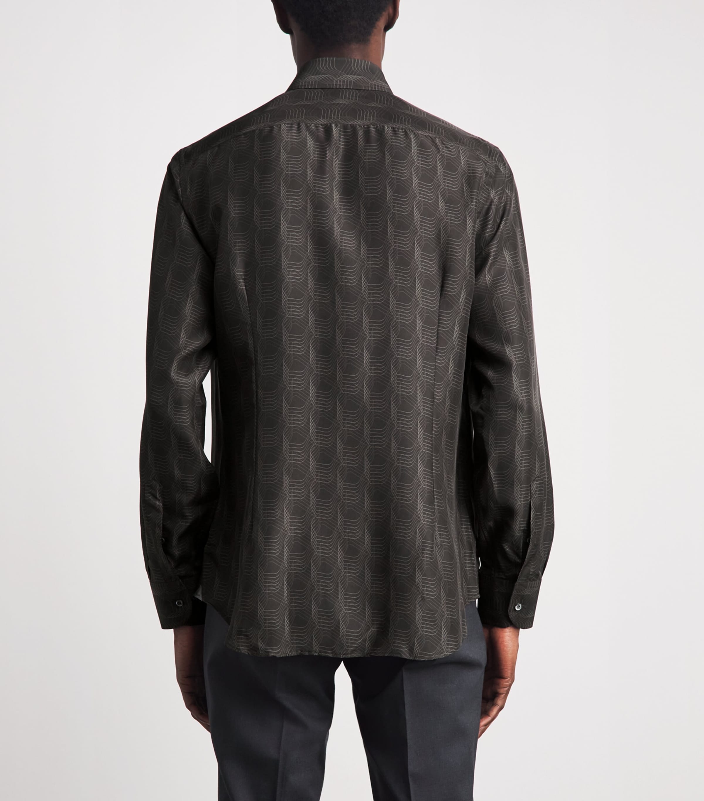 Corneliani Mens Silk Geometric Print Shirt Dark Brown Image 5