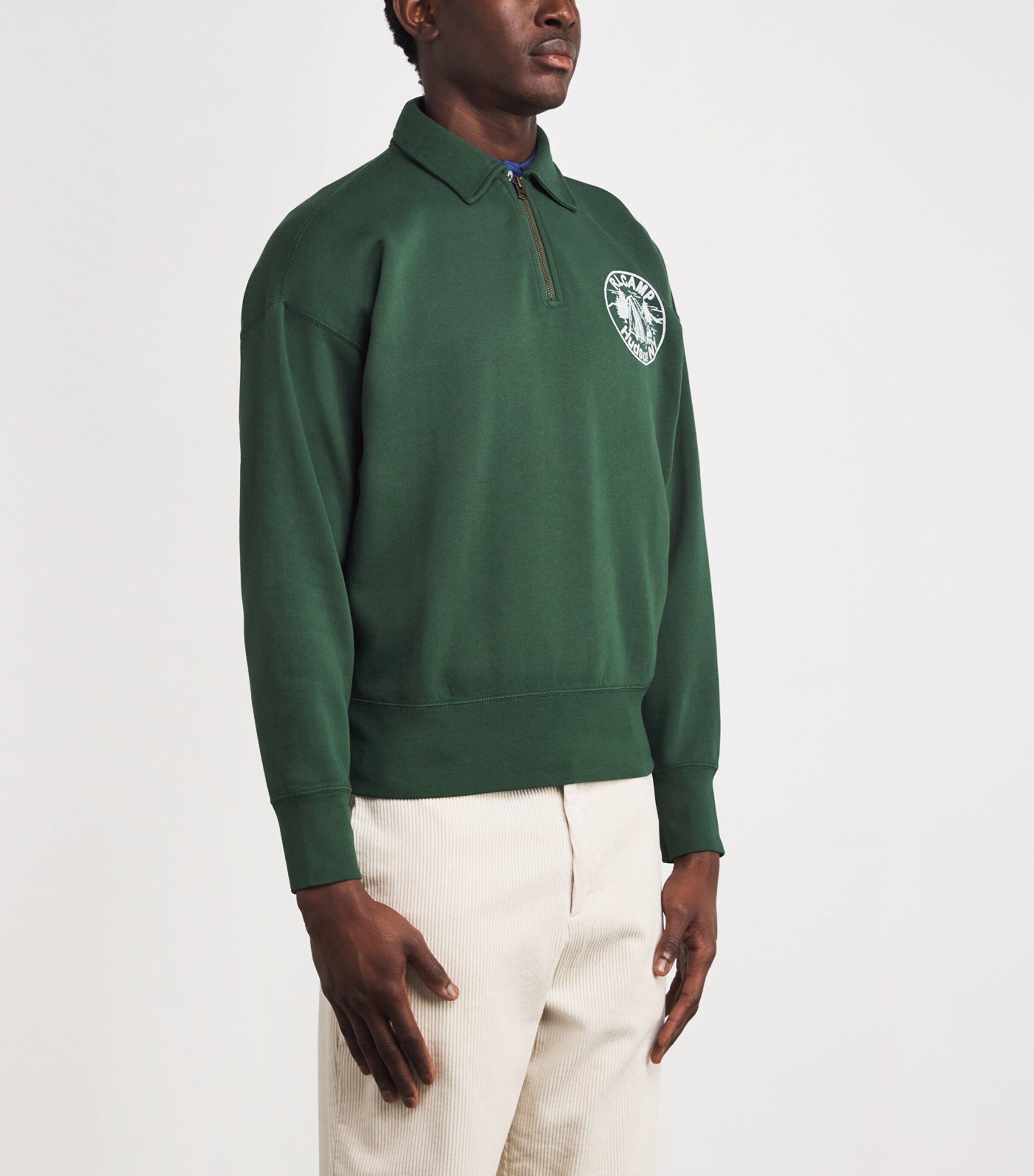 Cotton-Blend Logo Print Quarter-Zip Sweatshirt GRASS Image 3