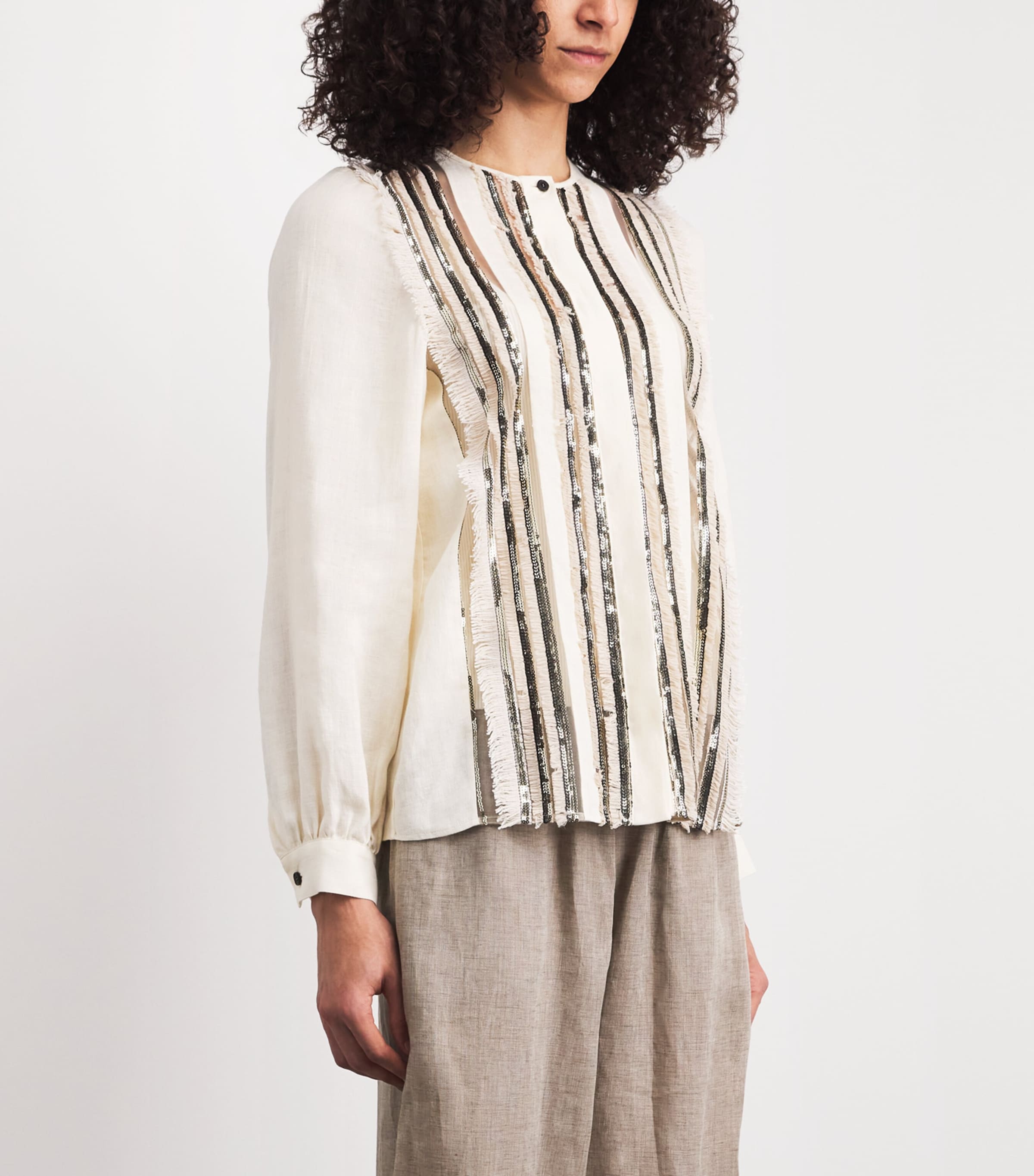 Kiton Womens Linen Sequinned Shirt Beige Image 4