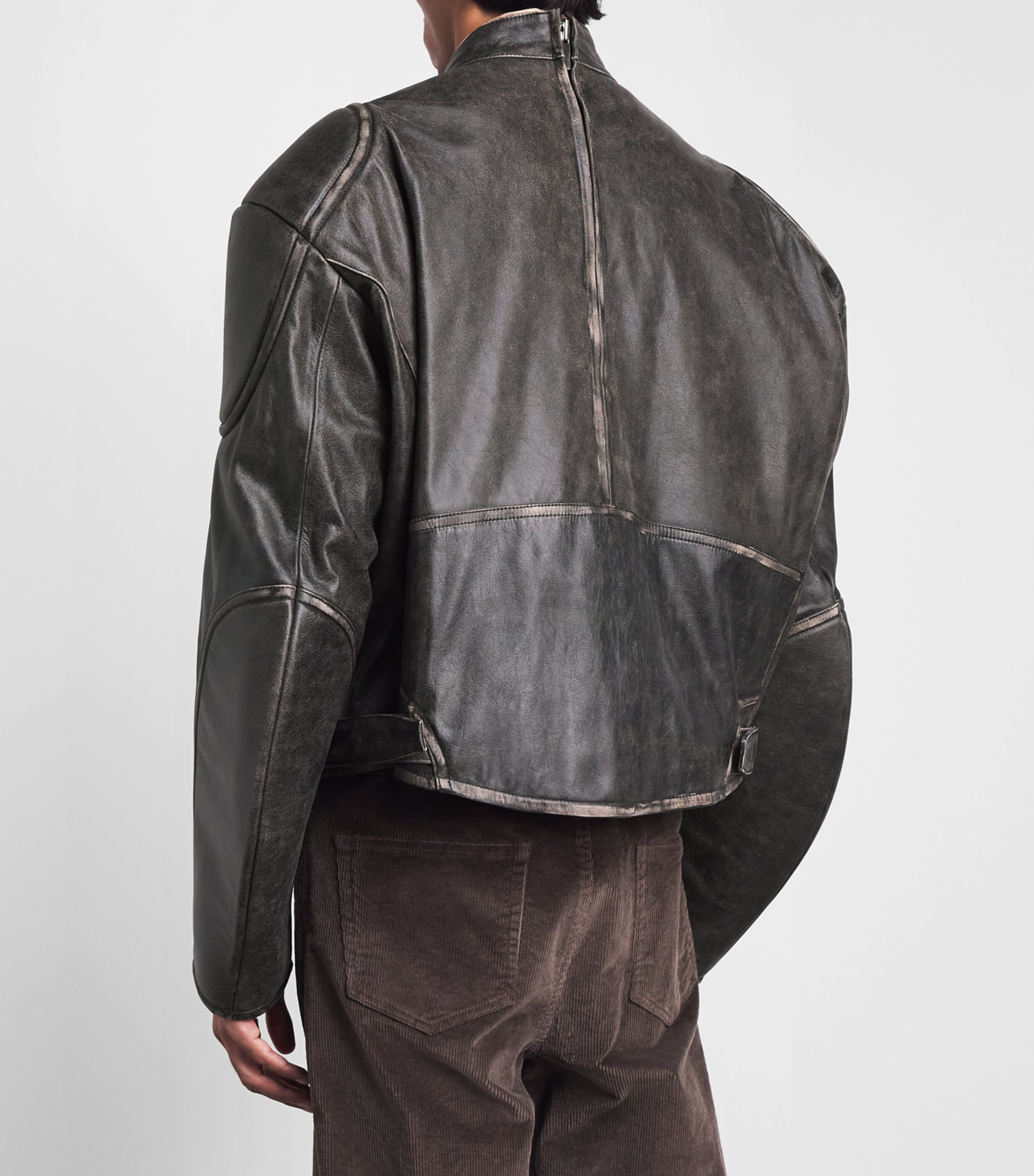 System Mens Leather Motorcycle Jacket Dark Brown Image 5