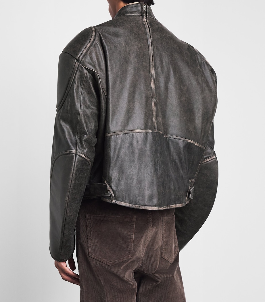 System Mens Leather Motorcycle Jacket Dark Brown Image 5