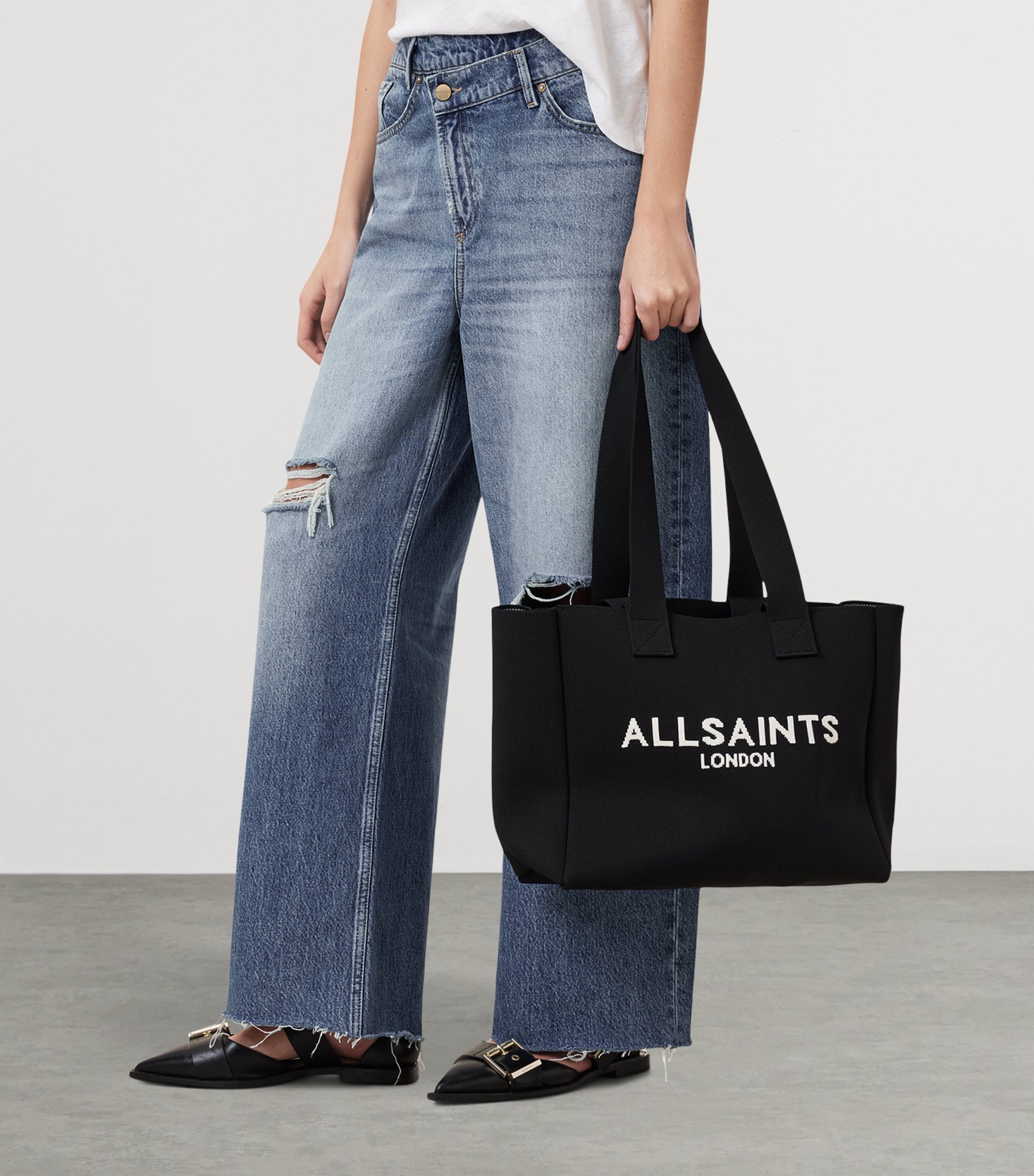 AllSaints Medium Izzy Logo Tote Bag Black Image 6