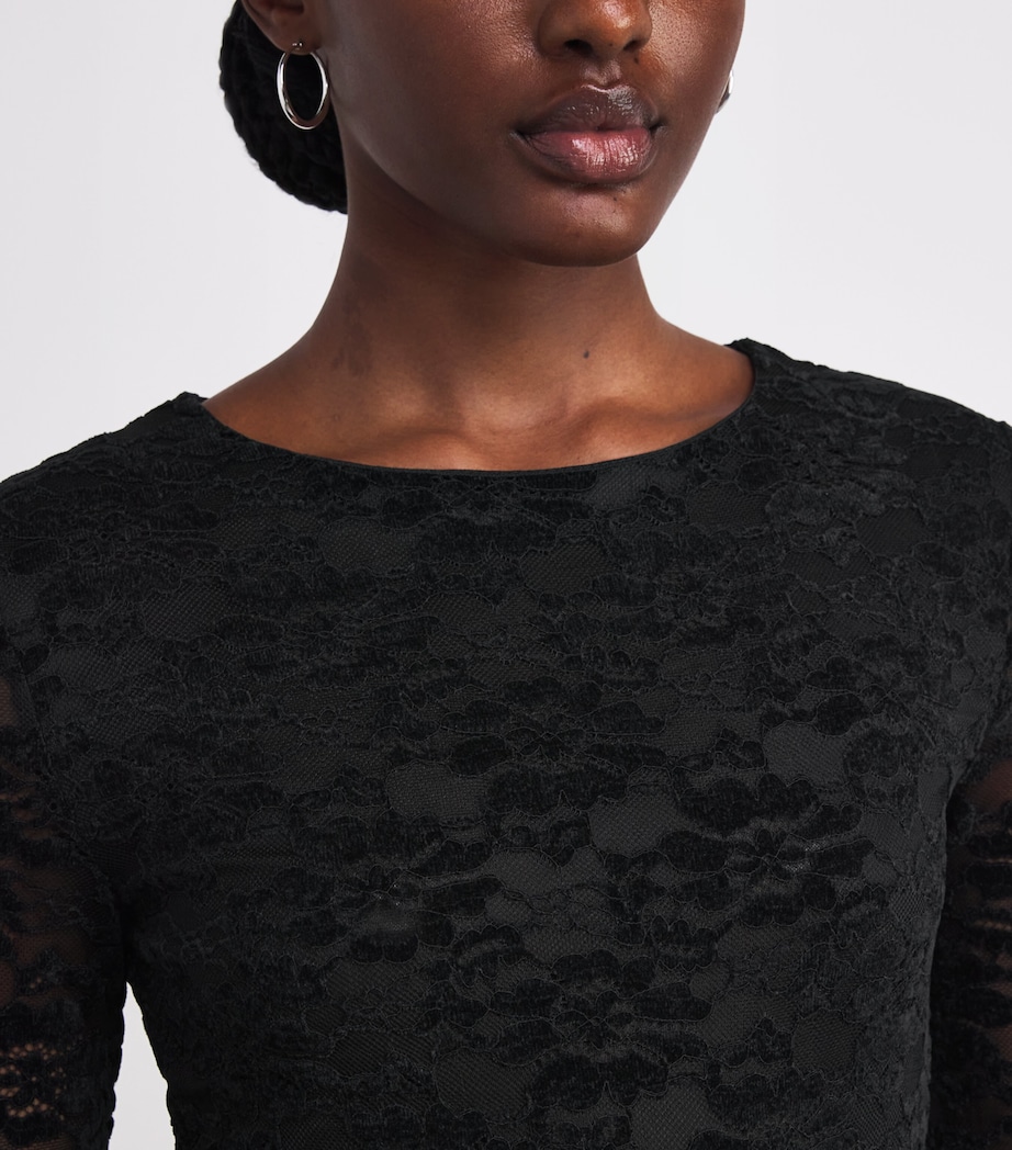 Velvet-Lace Mini Dress BLACK Image 4
