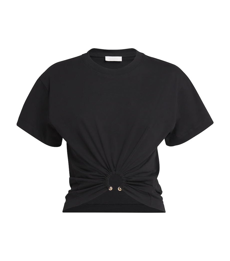 Jersey Ring-Gathered Crop Top P001 BLACK Image 1