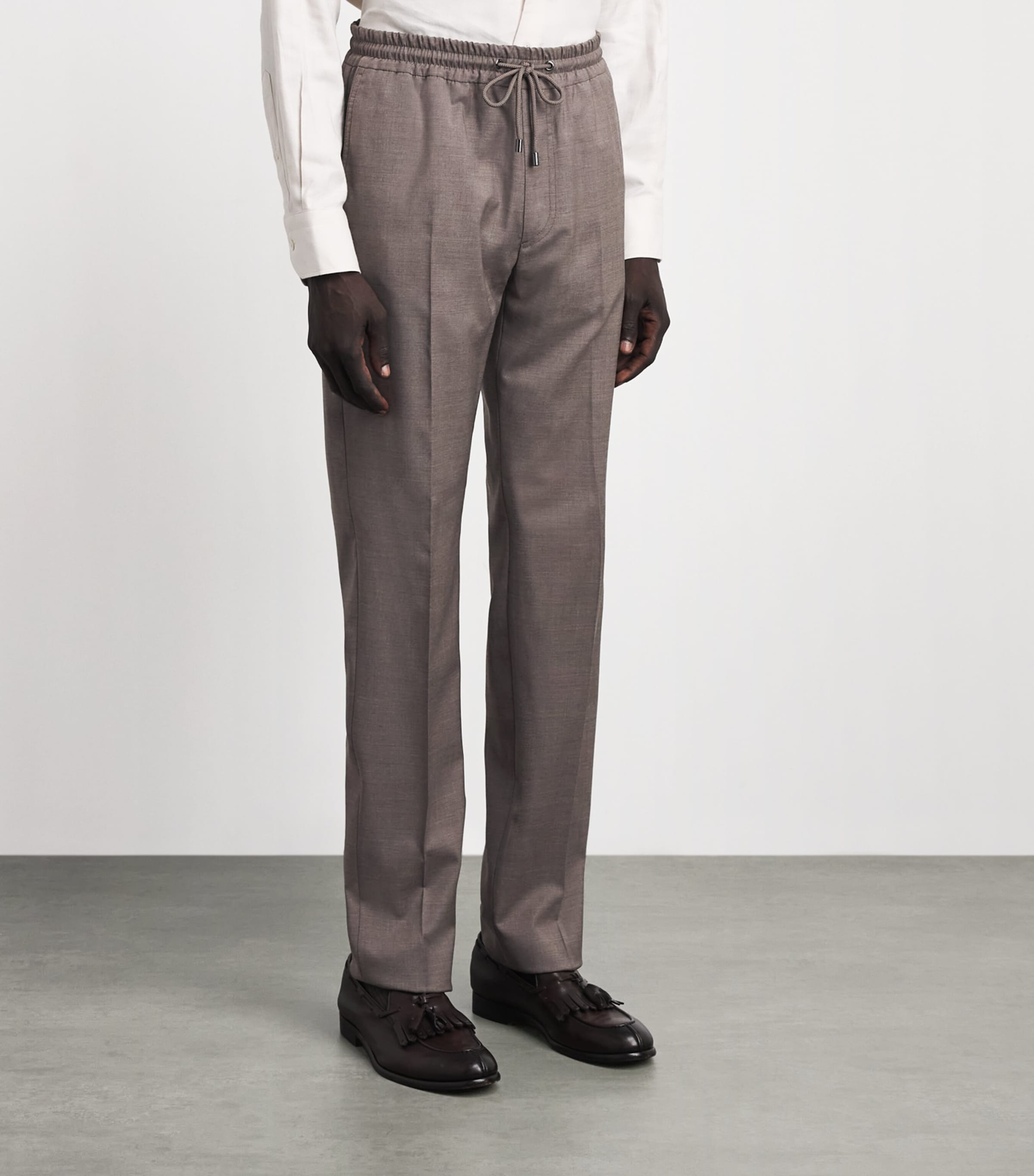 Pal Zileri Mens Stretch-Virgin Wool Drawstring Trousers Brown Image 4