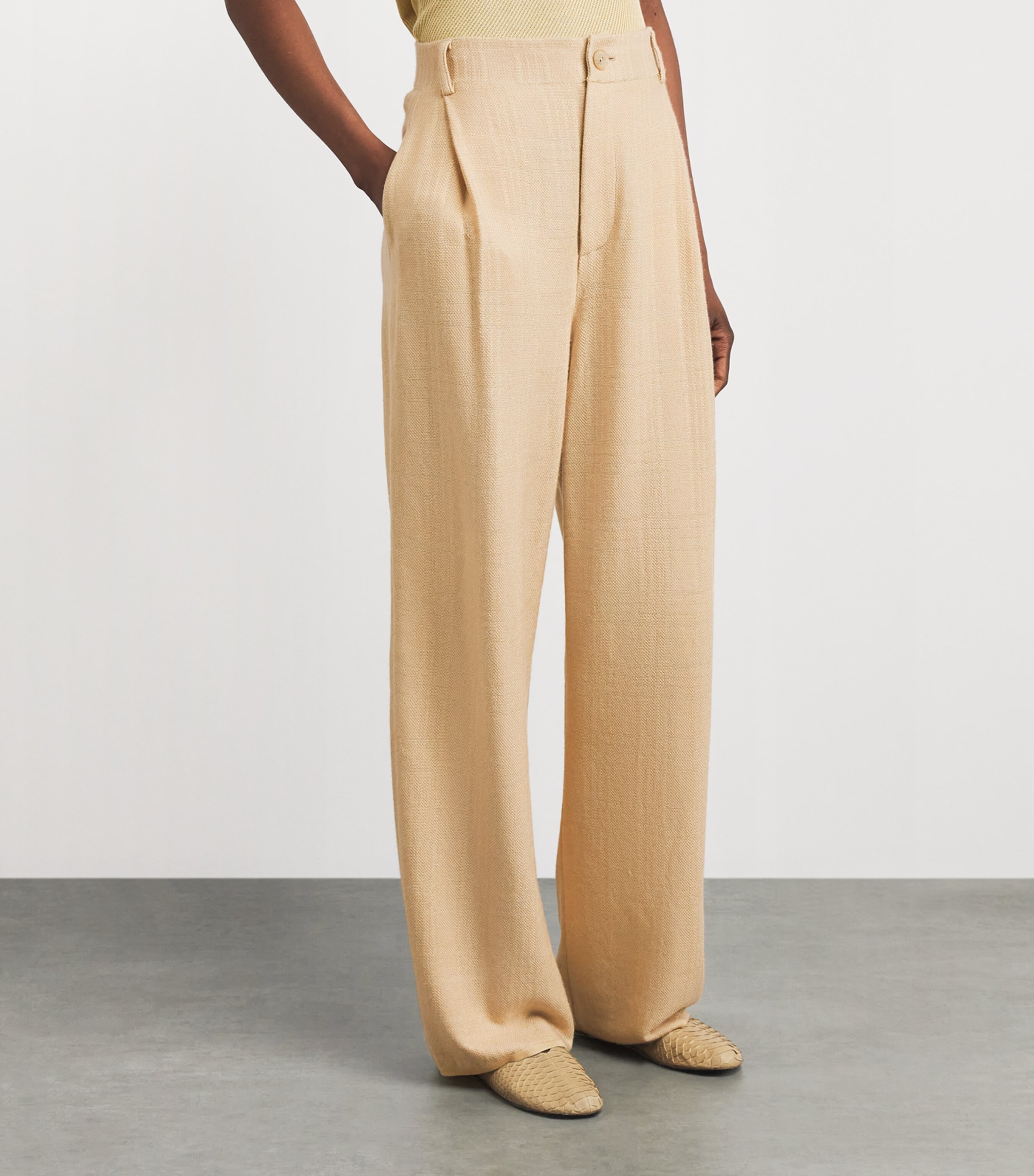 Colombo Womens Cashmere-Silk Wide-Leg Trousers Light Blue Image 4