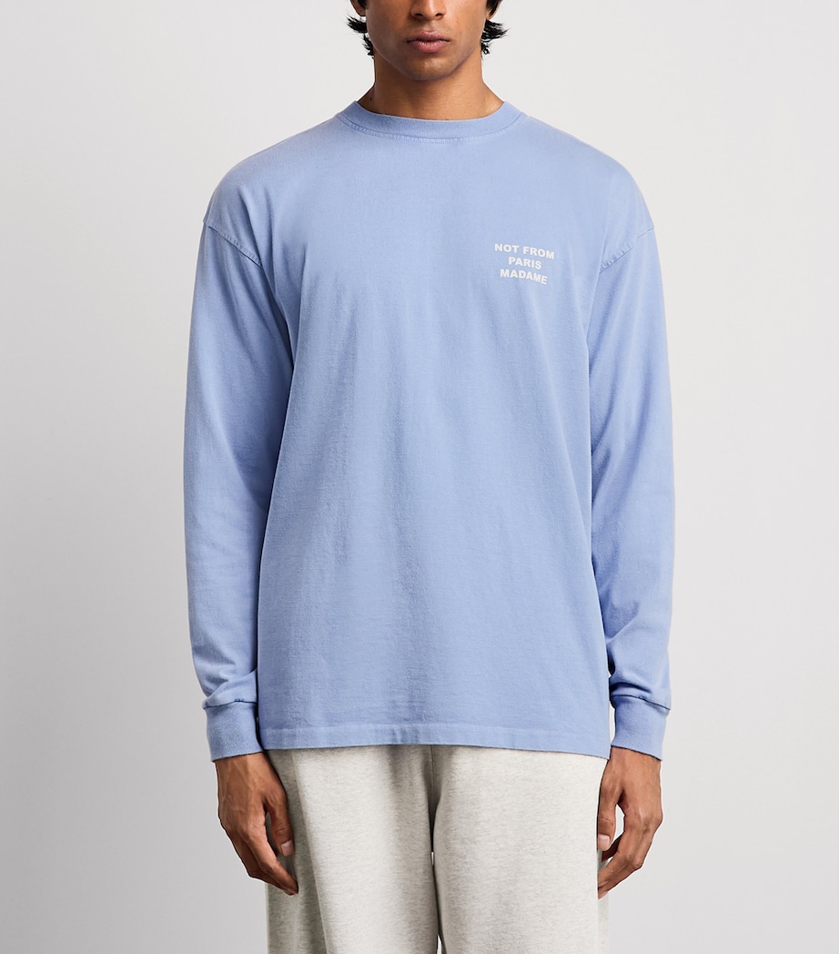 Drôle de Monsieur Mens Cotton Slogan Long-Sleeve T-Shirt Blue Image 4