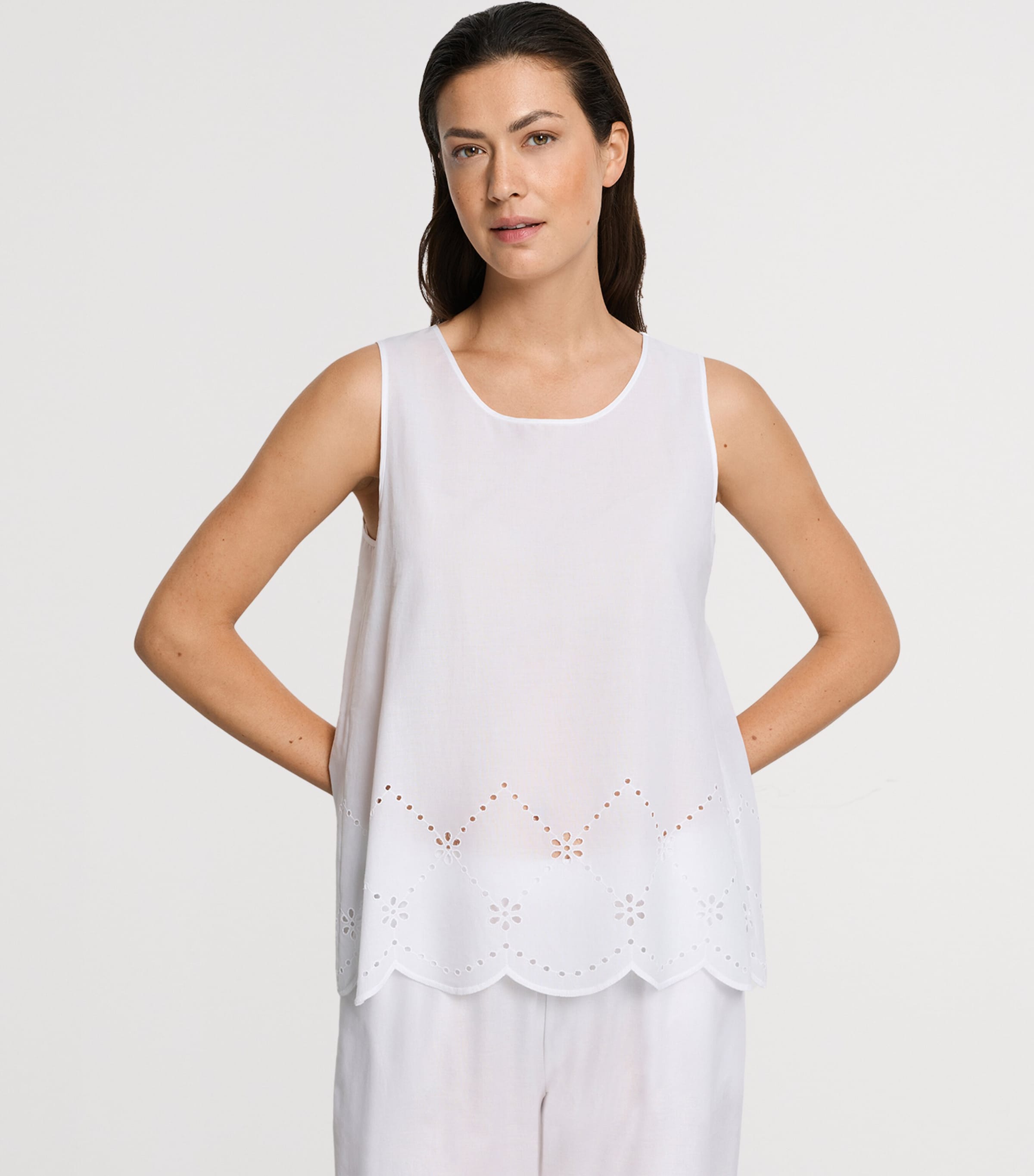 Hanro Womens Cotton Broderie Anglaise Tank Top White Image 2