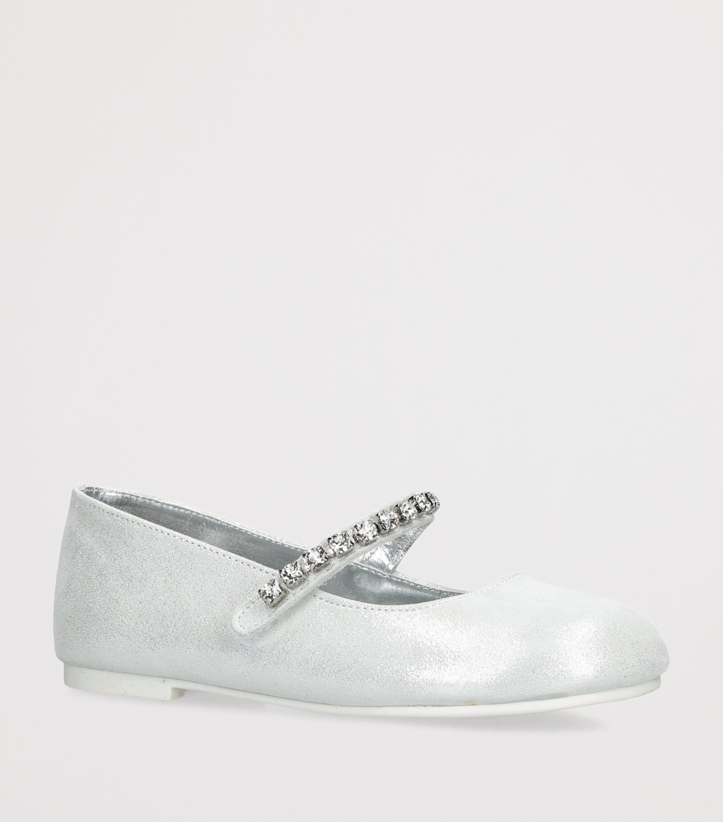 BabyWalker Leather Crystal-Strap Ballet Flats Silver Image 2